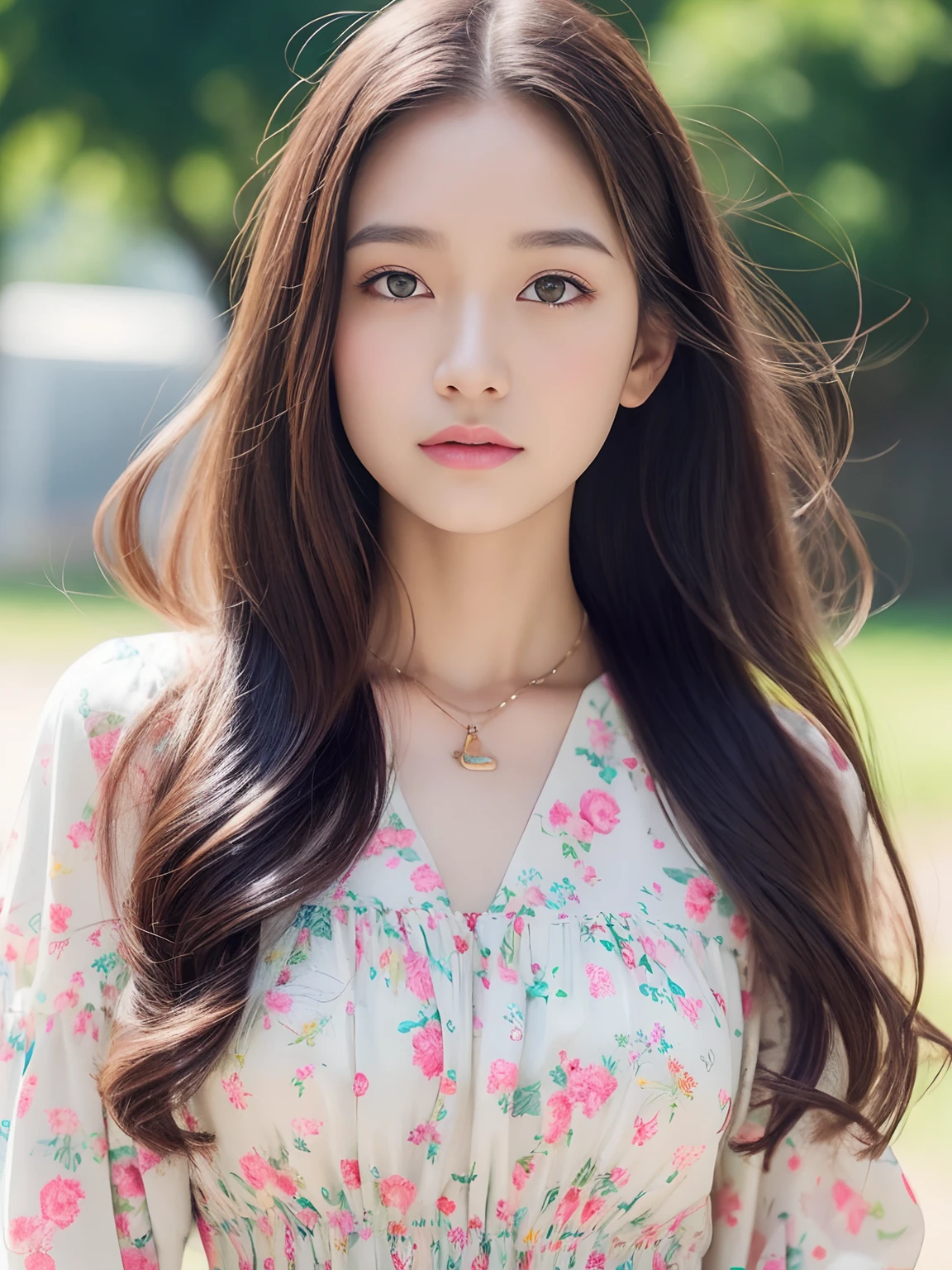 Perfect face and small breasts、Cute clothes、18-year-old girl with slim and slender physique。Skin is detailed and very detailed eyes(1.1 emphasis)、high detailed skin texture(1.1 emphasis)Has a。Slender necklace、Model Photo Style、Photorealsitic、Skin texture is the texture of real human skin、Detailed skin pores、intricate detailes、Eyes very detailed、Colorful dress with colorful hair、rossdraws pastel vivid、artgerm colorful!!!、!Dream Art Germ、extremely detailed art germ