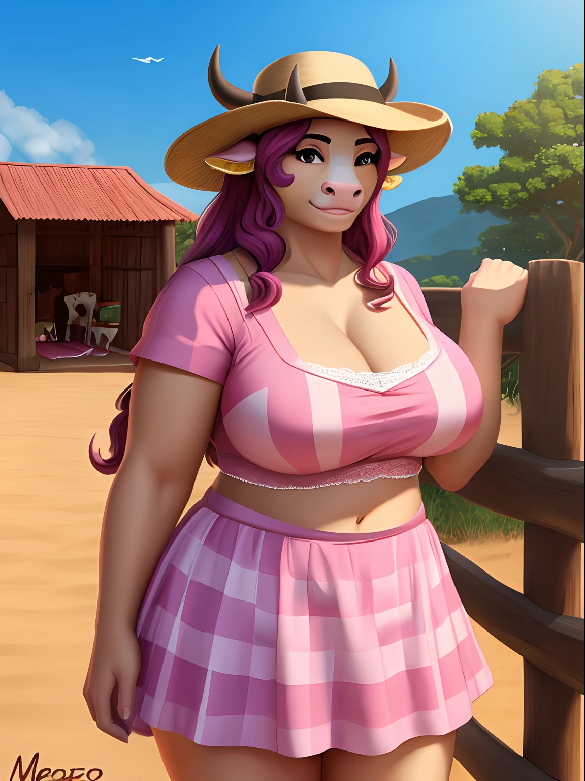 ((Mejor calidad)), ((Obra maestra)), (Muy detallado: 1.3), Cuerpo Completo, 8k, COW, VACA, Femenino, Mujer, Rosa, Pink , Turquesa, Turqoise