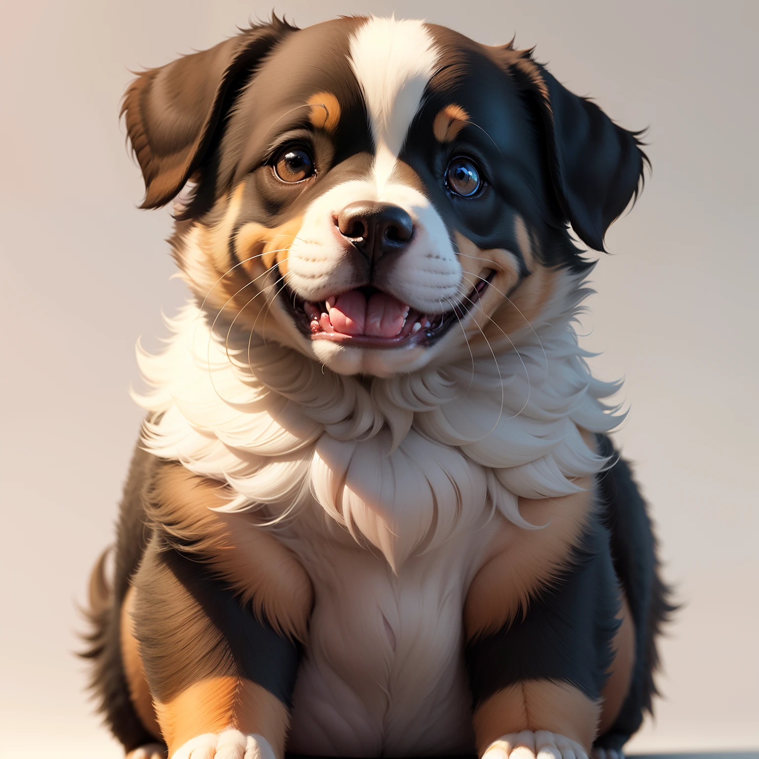 One Australian Shepherd puppy, cute, happy, smiling, white background, realistic style, concept art, oriental, mastery of perspective, realistic, 3D. --auto