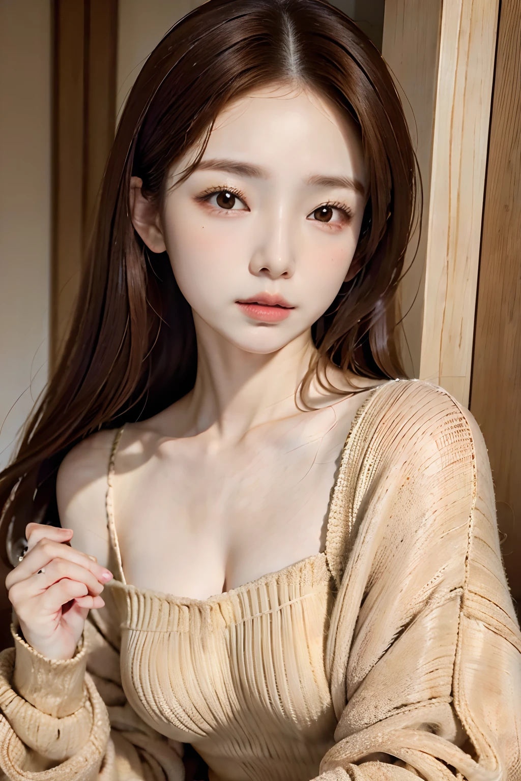 top-quality、masutepiece、独奏、small tits、Natural look、brown haired、Long sleeve sweatshirt、camisole、Very attractive、超A high resolution、A hyper-realistic、high-detail、the golden ratio、the golden ratio、the golden ratio、Beauty、Beauty、Beauty。
