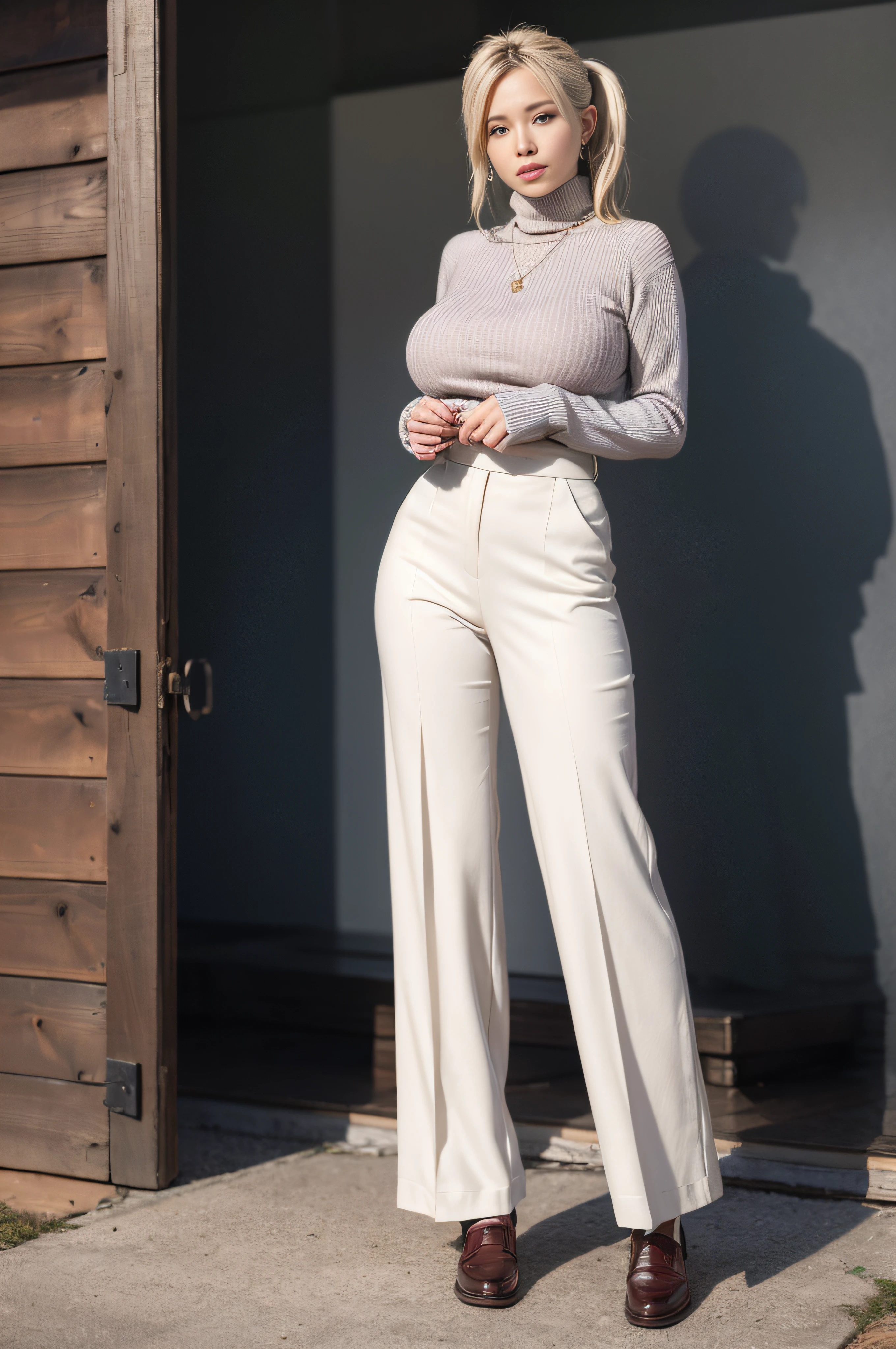 huge breast. excellent breast, masterpiece,ultra realistic,32k,extremely detailed CG unity 8k wallpaper, best quality, masterpiece,ultra realistic,32k,extremely detailed CG unity 8k wallpaper, best quality,(winter day ),lady ,necklace ,eardrop, Grand Canyon, United States, ( Orchid Pair a fitted turtleneck sweater with wide-leg pants and loafers. ) , Ash blonde hair pigtails ,
