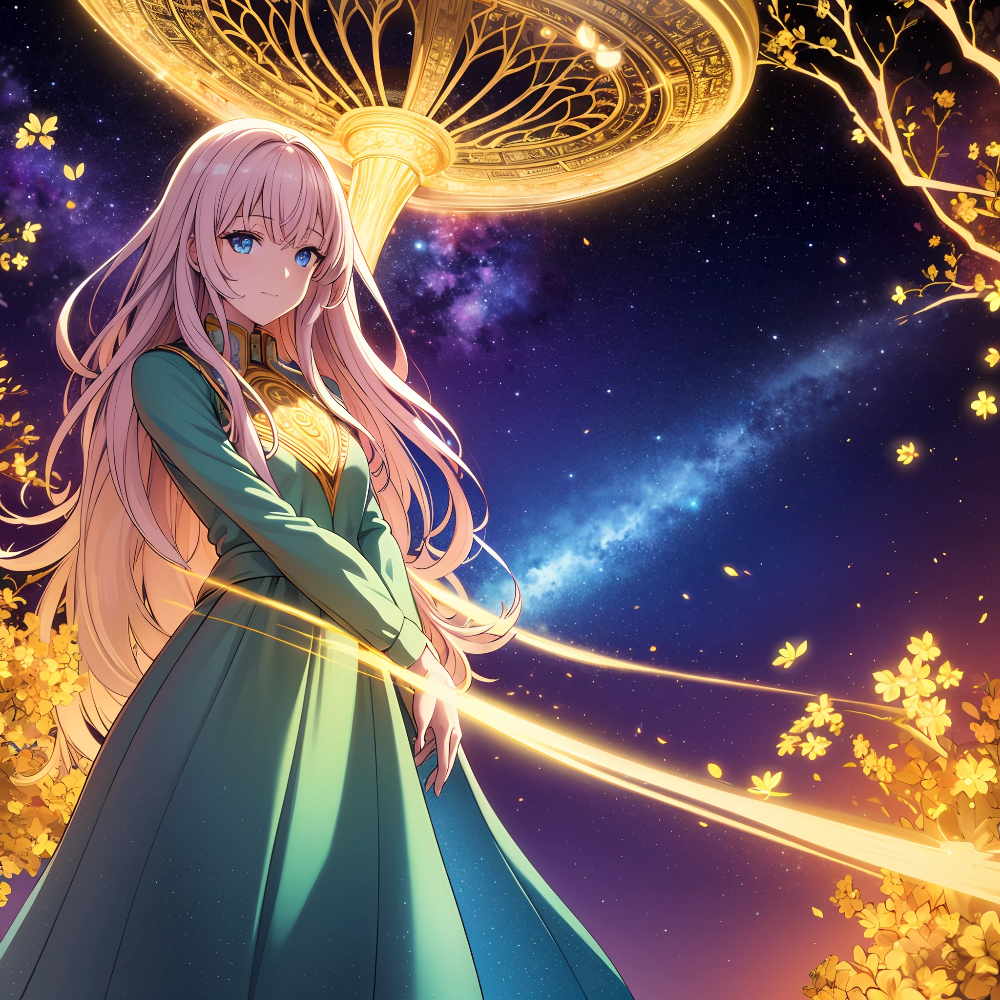The prompt for the theme "space, tree, goddess" can be as follows:

"tree of life glowing in space against a cosmic backdrop, majestic goddess with flowing hair and ethereal attire, divine light illuminating her face, celestial aura surrounding her, vibrant colors of the universe, intricate tree branches reaching towards the stars, enchanting and mystical atmosphere, (best quality, 4k, highres, masterpiece:1.2), ultra-detailed, (realistic:1.37), portraits, surreal, vibrant color palette, soft and diffused lighting"

Remember to follow the prompt requirements and format. Feel free to add more relevant details as needed.