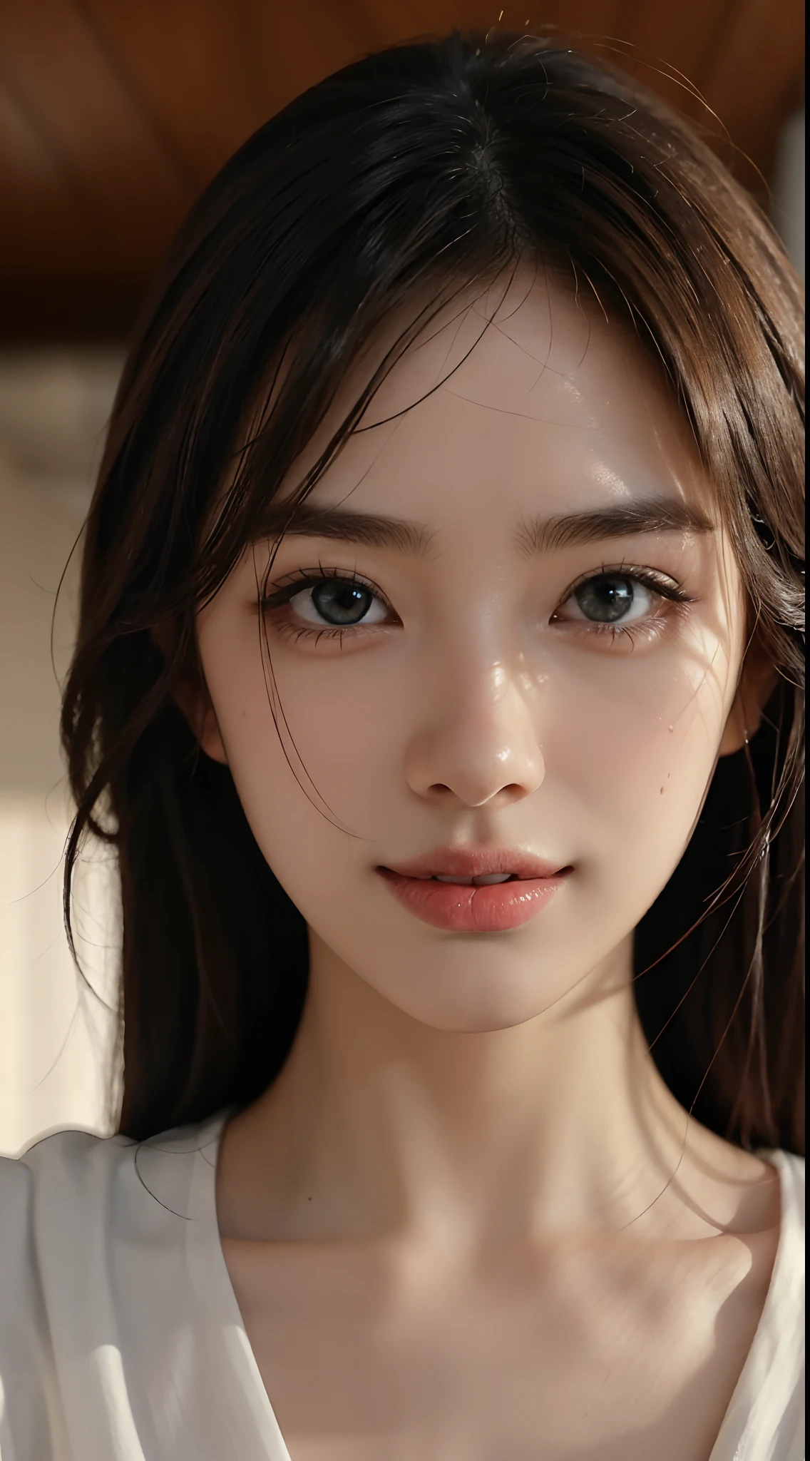 Best quality, Realistic, Photorealistic, extremely detaile, An extremely delicate and beautiful, RAW photo, 4K,8K,Professional lighting, Dynamic lighting, light in face, Depth of field, solofocus, full bodyesbian, Japanese and Korean beauties，South Korean beauties，A 20-year-old female, Brown hair, Brown eyes, Smaller head, Fashion girl, Beautiful eyes, Large breasts,Real face, Real skin, Realistic face, Realistic skin, Detailed eyes, Detailed facial features, detailed clothes features, (fashionable attire:1.3), (fashion hair: 1.3) dynamicposes, view the viewer, Simple background, Smile, Detailed face and breasts, (PureErosFace),