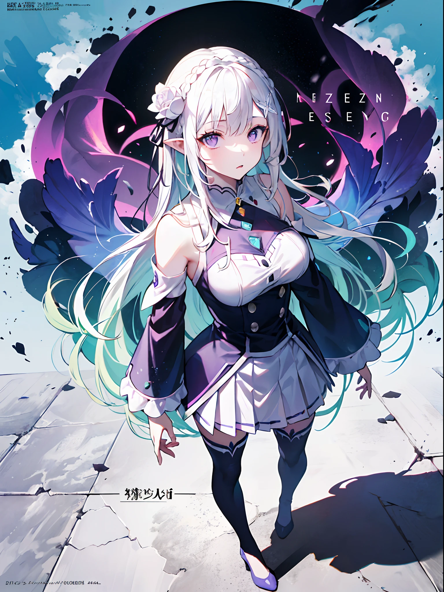 Anime girl with long white hair and purple dress with sword, white haired god, anime goddess, Cute anime waifu in a nice dress, detailed fan art, clean detailed anime art, Anime Illustration, Beautiful anime girl, anime fantasy illustration, digital art on pixiv, anime moe art style, Pixiv Contest Winner, detailed anime art, purple eyes and white dress