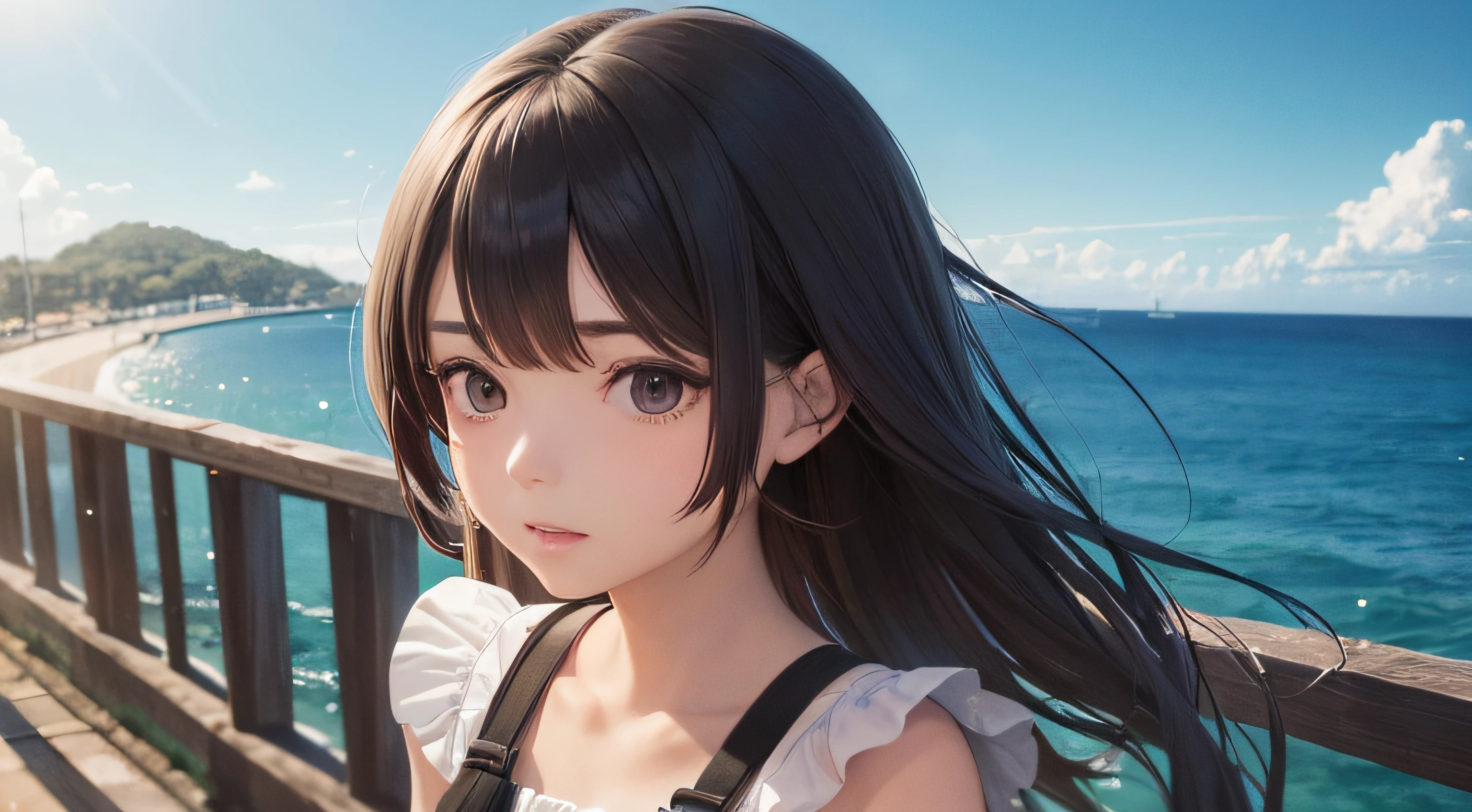 head of'artwork, high quality, best quality, High resolution, 4k, K HD, beautiful light, very very detailed face, well-designed hands, well-shaped legs, well shaped feet, Well-defined eyes,1girl,KaedeDG, Brown hair, with brown eyes, Blanc slit cutout swimsuit, Blanc,small under the breasts,Small ass,stand on your feet,is shy,grimace,gag, Gag plugs