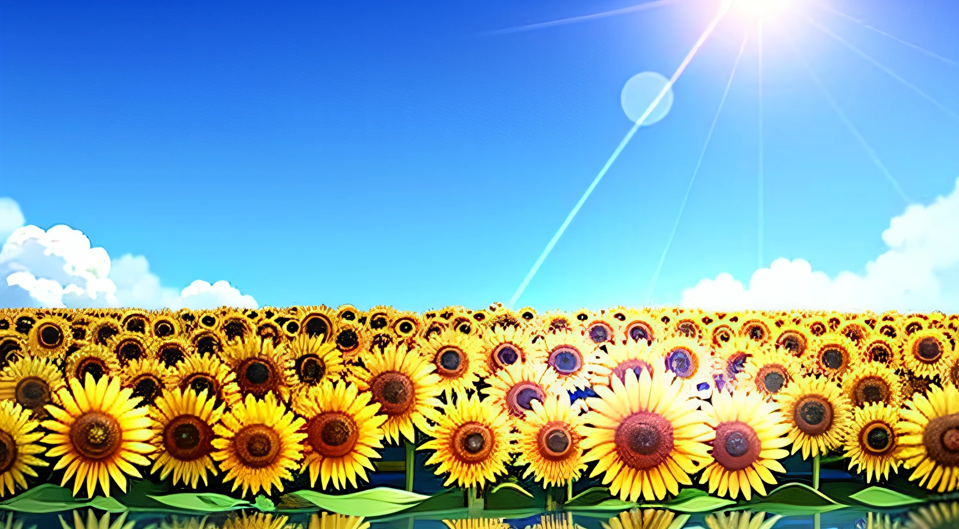 There are many sunflowers in the blue sky field, Colors : yellow sunflowers, Colors: yellow sunflowers, Scene: Sunflower field, Scene : Sunflower field, Sunflower background, sunflowers fields, Sunflower field, sunflowers in the background, 🌻🎹🎼, sunny sky, A clear day, sunflowers, beautiful sunny day, in a sunny day, bright sunny summer day