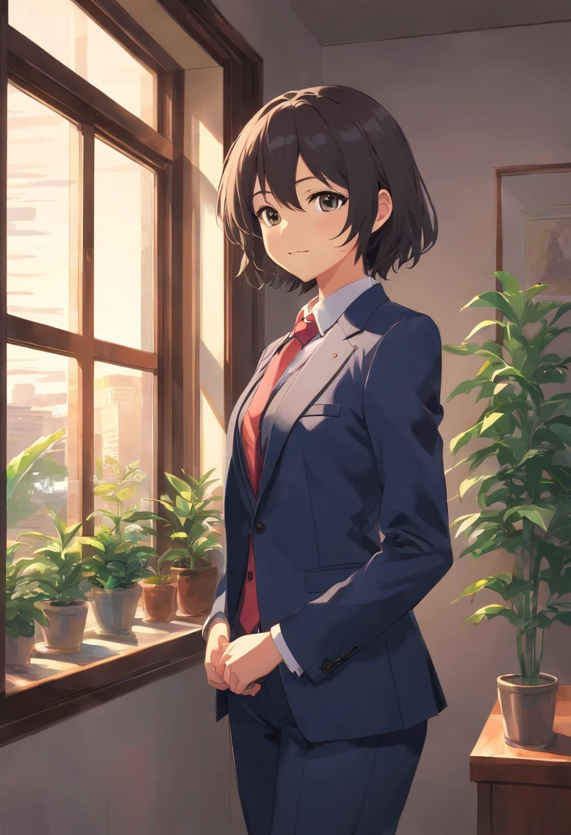 Cat in suit and tie standing by window, in a strict suit, in a strict suit, Portrait with a complete view of a standing figure , Dark suit, epic and classy portrait, highly detailed exquisite fanart, Official Character Art, well - dressed, dignified aristocrat, official character illustration, in his suit, Trending on ArtStation pixiv, high detailed official artwork, elegant cat , kindly smile , Gentle lol , Depicted from head to toe , Depiction that can be seen up to the feet