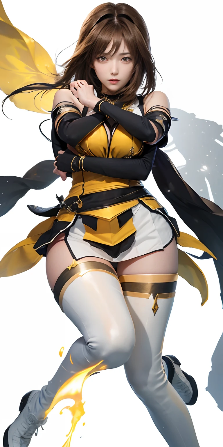 pointy ears，Long beige hair，one-girl，Bigboobs，fox ear，Two legs，Black over-the-knee stockings，Bandeau，Cat motif，expressioness，hoody，hot pant，Deep V one-piece swimsuit