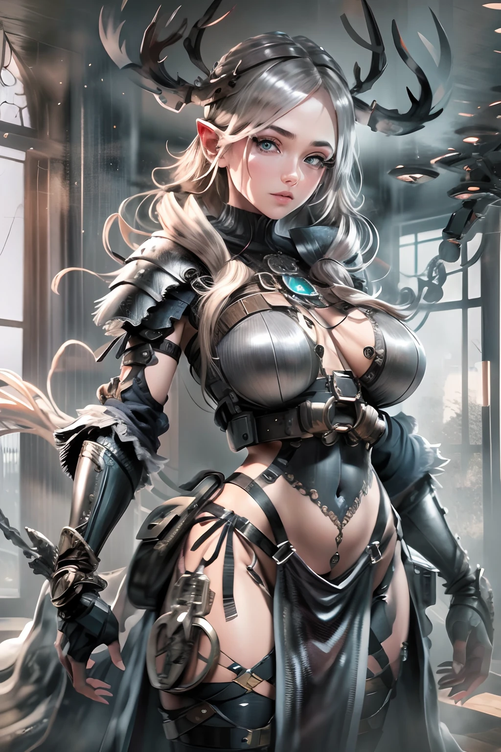 Masterpiece, best quality, super detailed, illustration, beautiful detailed eyes, gigantic sexy mascular women, posing standing arm up, wearing skinny viking armor