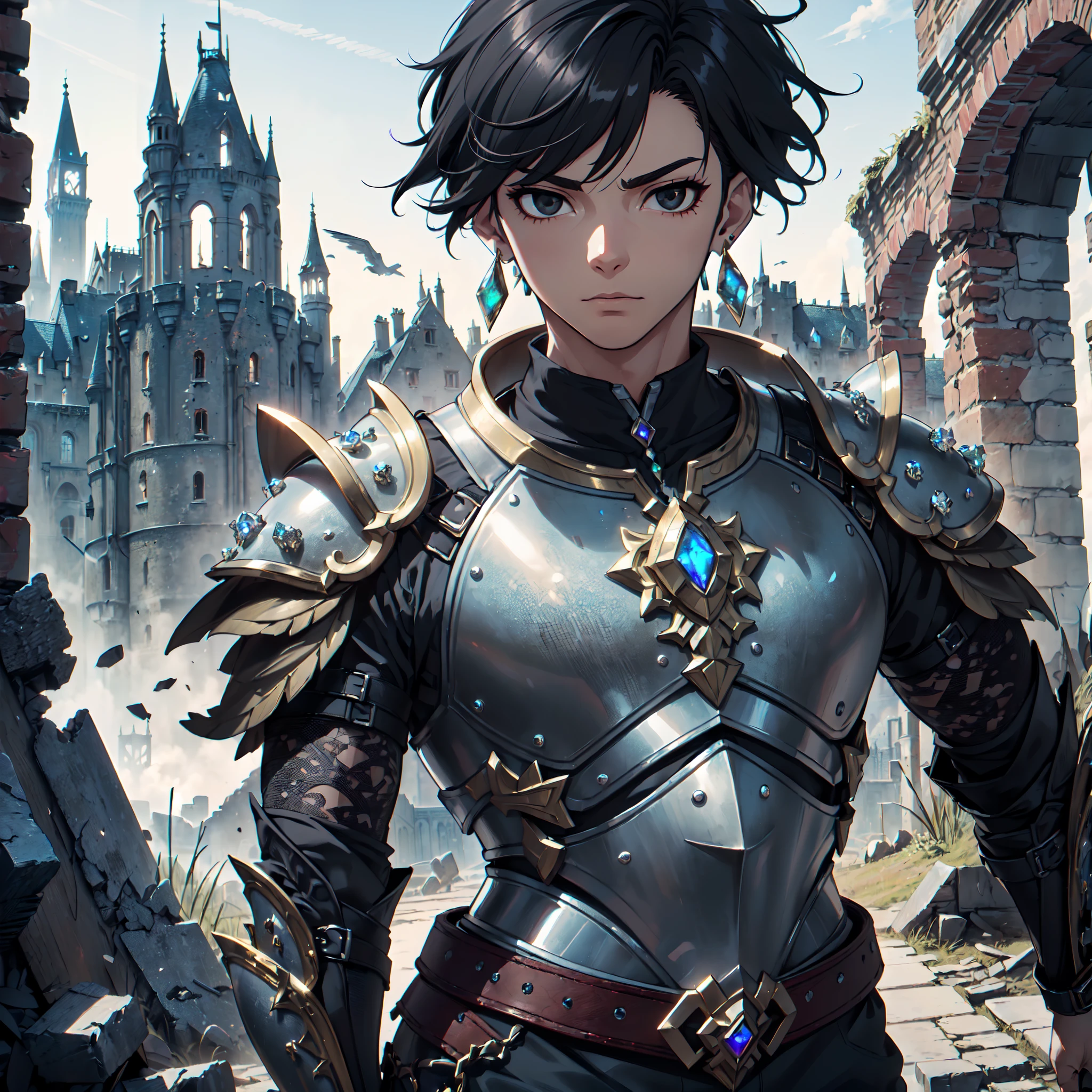 Ultra High Definition,
Ultra High Quality,
Ultra High Resolution,
Best Definition,
Best Quality,
Best Resolution,
Hyper Detailed,
Hyper Definition,
Hyper Quality,
Hyper Resolution,
Perfectly Detailed,
Perfectly Designed,
Masterpiece,
8K,
Body Shot,
Anime,
(((1 Boy))),
(((Handsome))),
(((Hyper Detailed Black Short Hair))),
(((Hyper Detailed Black Eyes))),
(((Hyper Detailed Gem Jeweled Earrings))),
(((Hyper Detailed Armor Plates, Hyper Detailed Cuirass, Hyper Detailed Underclothes, Hyper Detailed Baron Armor))),
(((Castle Ruins Scenery Background))),