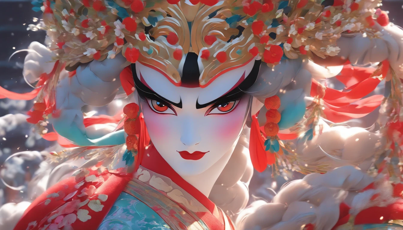 China-style,Chinese drama,Peking Opera costumes,Bai Suzhen costume,Drama Facebook,white colors,中景 the scene is,super-fine,ultra - detailed,high qulity,8K ,Sharply focus the eyes,highly detailed surreal vfx,oc rendered, - AR 16:9 --q 2 --s 1000