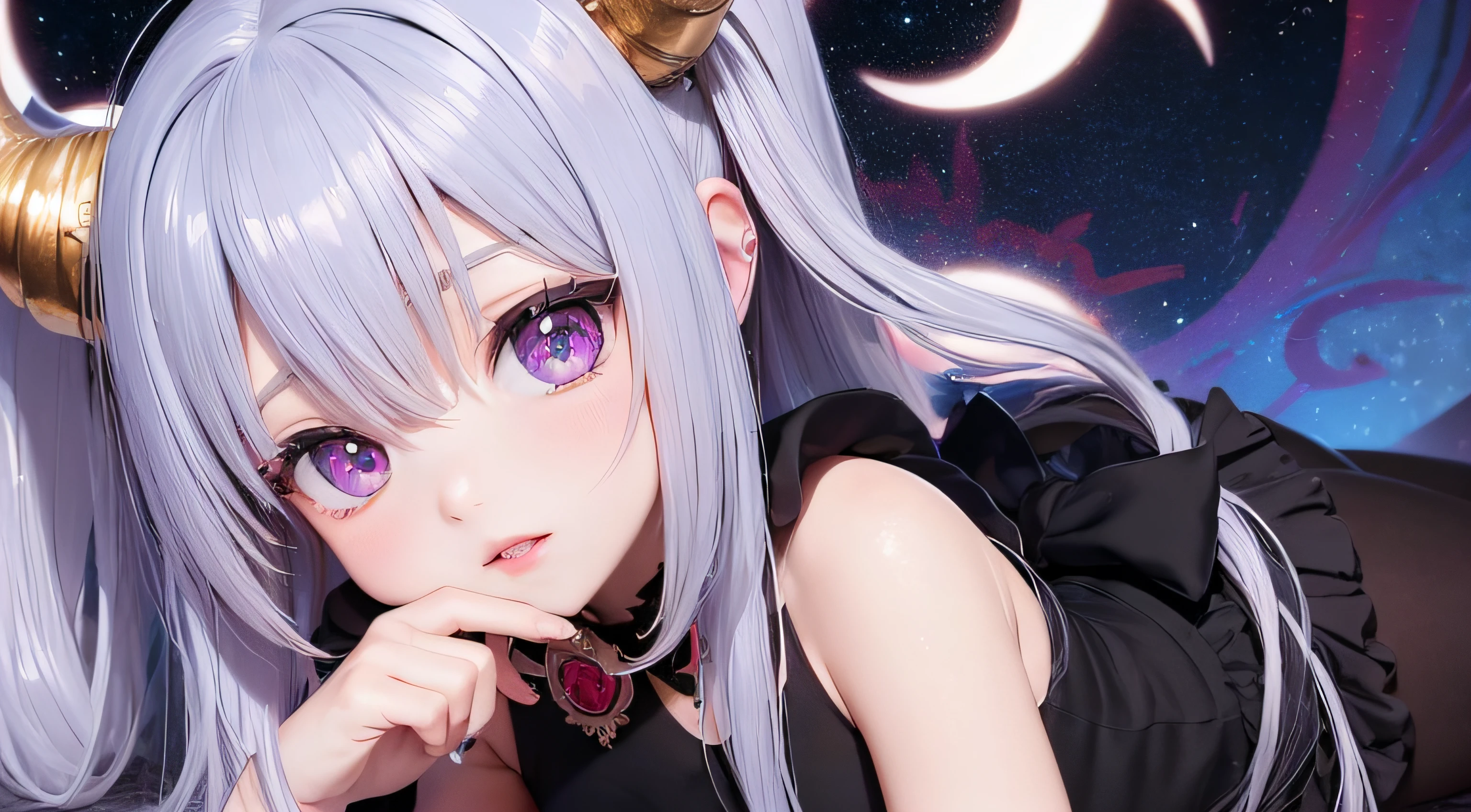 (obra prima) (ultrarrealista | | |) Anime girl with demonic horns, Elfa, risada feliz