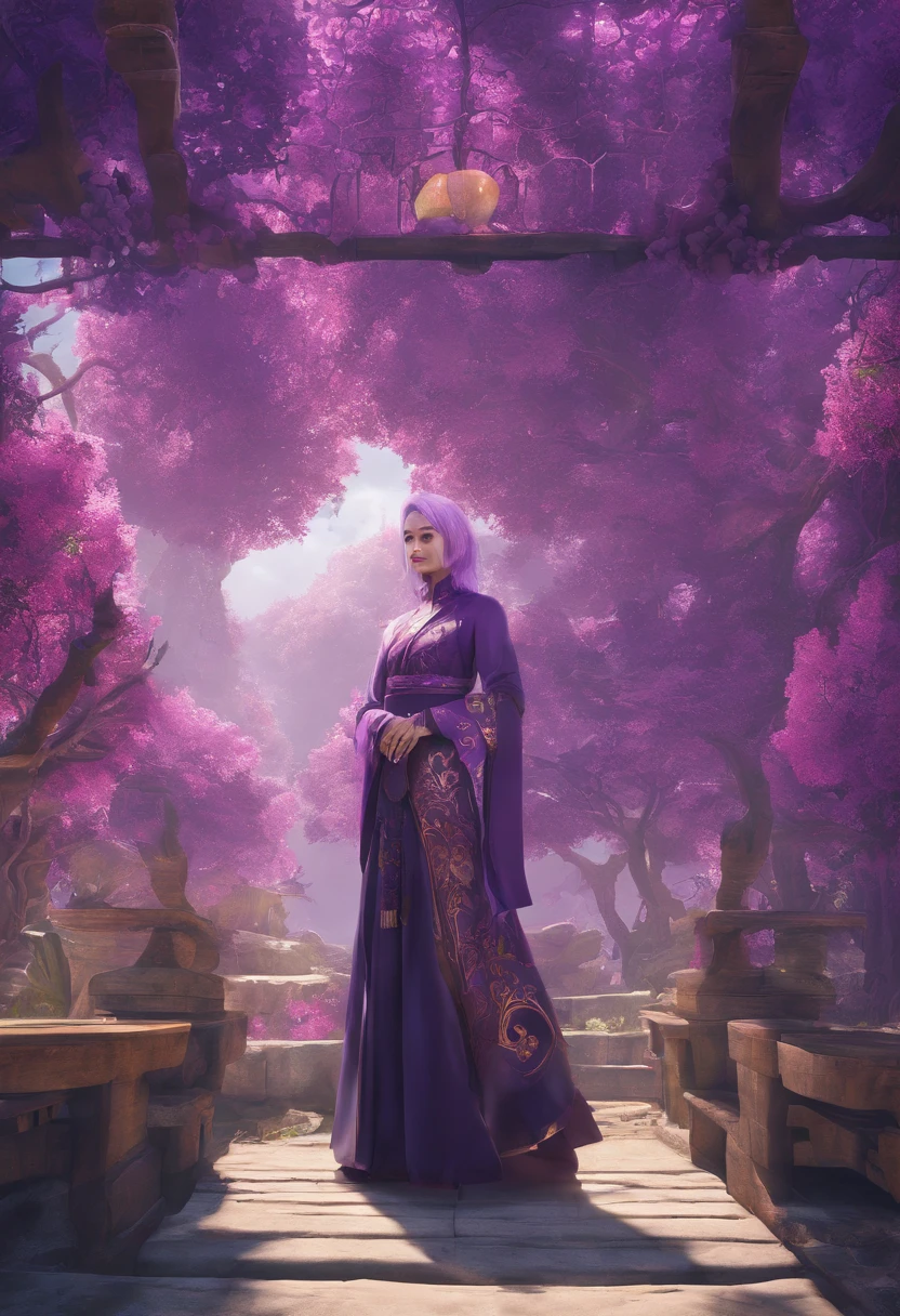 Blood Tavern 32K（tmasterpiece，k hd，hyper HD，32K）Long flowing bright purple hair，blood pond，zydink， a color，Grumpy tavern （Post-halo）， （Linen scarf）， Combat posture， looking at the ground， long whitr hair， Floating bright purple， Fire cloud pattern gold tiara， Chinese long-sleeved gold silk burgundy garment， pub（Abstract metaverse splash：1.2）， white backgrounid，Lotus vitality protector（realisticlying：1.4），Bright purple hair，Smoke on the road，The background is pure， A high resolution， the detail， RAW photogr， Sharp Re， Nikon D850 Film Stock Photo by Jefferies Lee 4 Kodak Portra 400 Camera F1.6 shots, Rich colors, ultra-realistic vivid textures, Dramatic lighting, Unreal Engine Art Station Trend, cinestir 800，A tavern with long flowing bright purple hair
