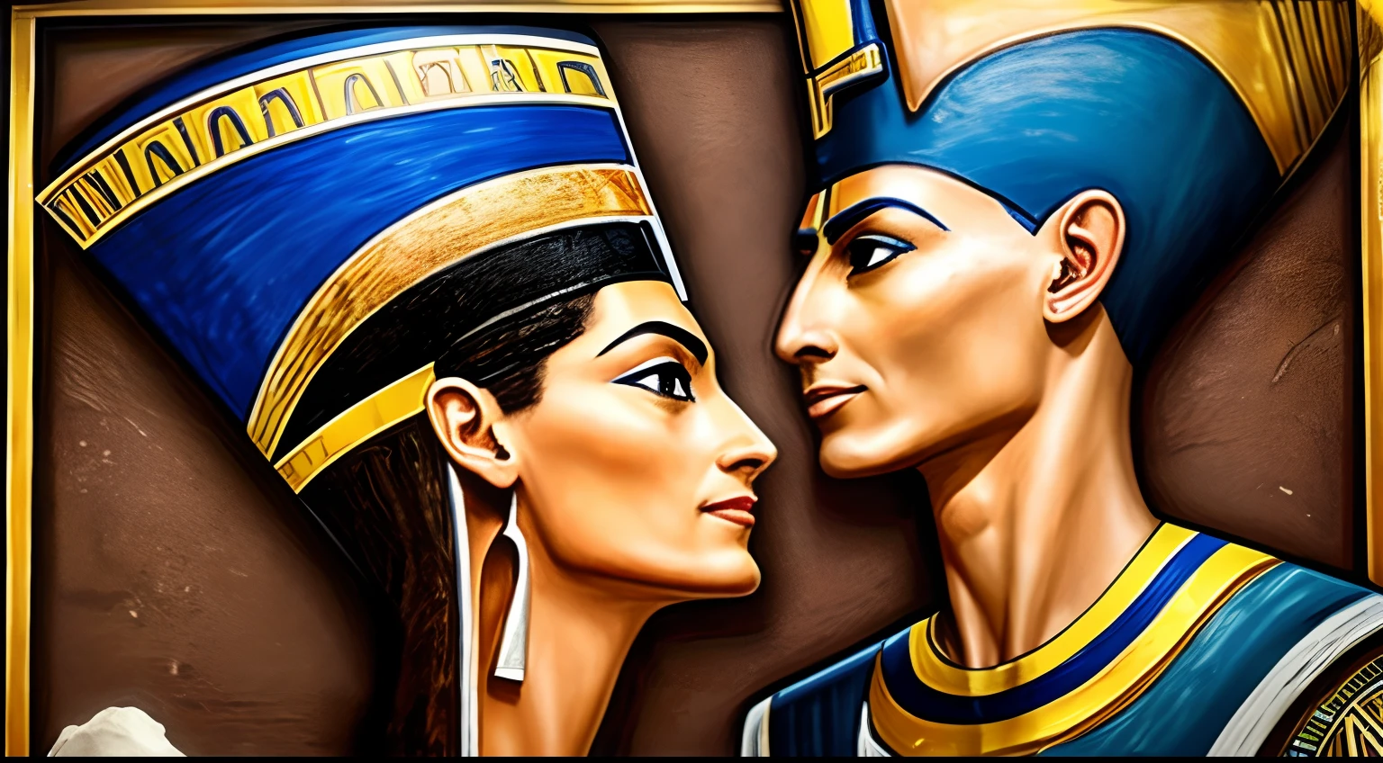 Uma imagem realista de Nefertiti e Akhenaton, the pharaoh and queen of Ancient Egypt. The image should be faithful to the historical records of the two and should highlight their beauty and harmony. The image must be created in high resolution, para que possa ser impressa ou compartilhada online.