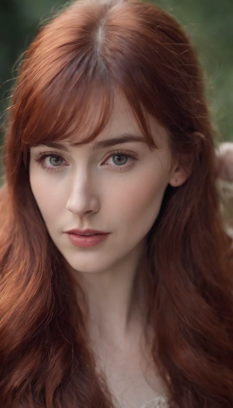 Red long-haired，slanted bangs，caucasian female