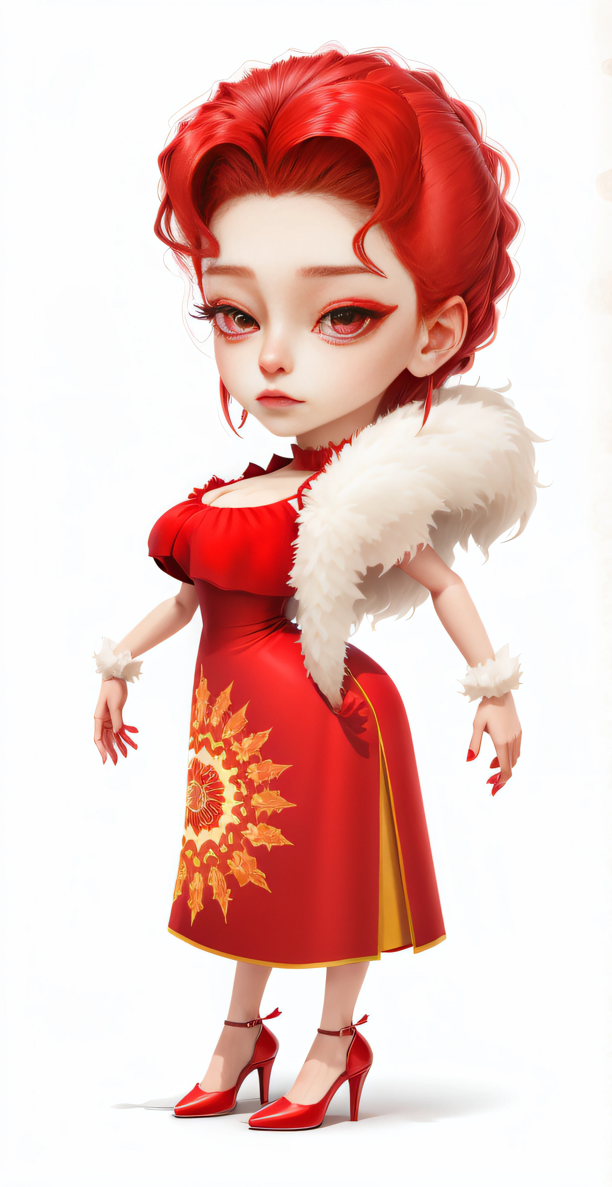 Woman in red dress,