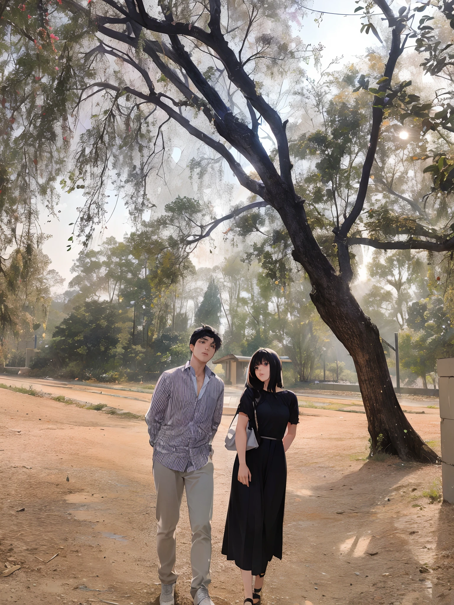 night,rays of moonlight,couple,hugs,Short black hair for boys,Girls purple long dress