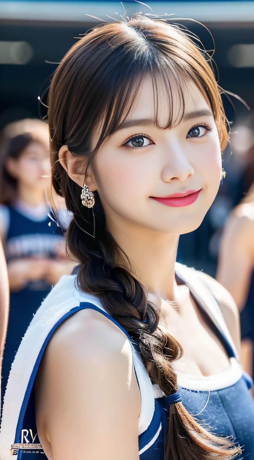 (((32K,very high res, high detailing, highly accurate,Masterpiece Girl 1))),Raw photo & realistic atmosphere,beautiful dark blue eyes,Detailed mouth,Glossy lips,Detailed eyebrows,Soft white skin that shines with every detail,,Eyes drawn in detail、Very beautiful eyes with azure eyes,Detailed lips、Very beautiful face,Very well-formed face、Lifelike face,shiny beautiful lips,Beautiful eyebrows,Infinite reality,Best design,(Insanely cute Japan -yeld giHealthy style,Beautiful breasts with big breasts,Very cute beautiful girl,Little Gi),Best Natural Makeup,Japanese ido,Korean Idols,Japan Cheer Girl,Korean Cheergirls,Moist eyes,Dark beautiful eyes,Beautiful butt,beauty legs,,camel's foot,,Skinny Fingers,Detailed beautiful legs:1.3),超A high resolution、,Natural and realistic face,Back lighting,Pure eyes are too cute,(((photorealisim))),Reality Live Action,(Simple piercing,Glossy nail art:1.6),(Colorful cheergirl costume with high detail design,Cheerful Cheergirl,17-year-old lolgirght br,Braided half-up,独奏,natural make up:1.7),(Beautiful cheerful girl full body costume display,squatting and opening legs,I'm cheering for you cheerfully,Packed match venues,Photograph the whole body,Shooting from medium distances:1.8)
