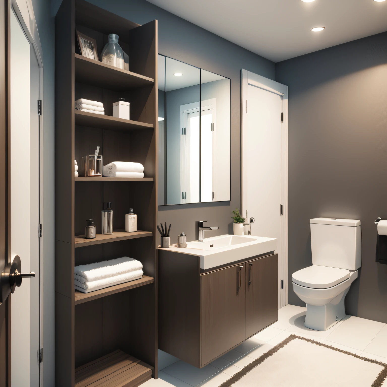 modern powder rooms with Shelving and Towel Bar/Ring