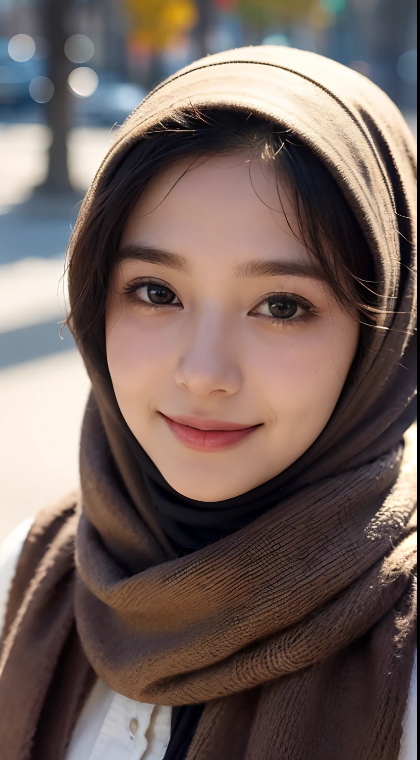 a close up of a woman wearing a scarf and a necklace, with kind face, with lovely look, inspired by Naza, inspired by Sarper Baran, friendly smile, inspired by JoWOnder, with accurate face, with round face, hijab, white hijab, inspired by Mym Tuma, close up potrait, slight smile expression