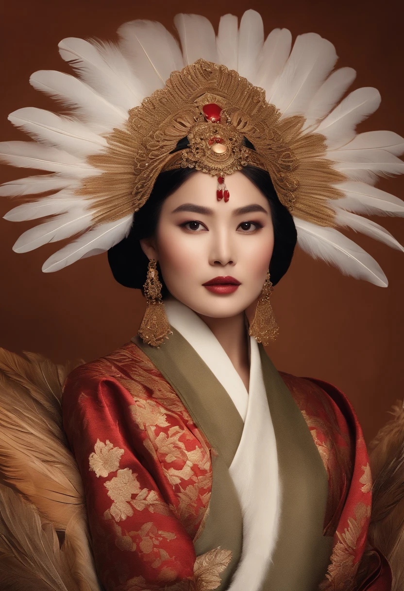 (Chase),Detailed plumage,Glamorous accessories,(Best Quality,hight resolution),(Realistic:1.37),Vivid colors,Studio Lighting,japanese art on behance,Traditional crafts,subtle color palette,Wings,Harmony between nature and culture,Symbol of power and elegance,Traditional and spiritual importance,Detailed design,Handmade works of art,Accurate depiction of details,complex pattern,delicate craftsmanship,Majestic presence,Exquisite beauty,Detailed texture,Brilliant decoration,Rich cultural heritage,Attention to detail,elegant and graceful,Traditional motifs,Exquisitely crafted,Skillfully carved feathers,authentic expression
