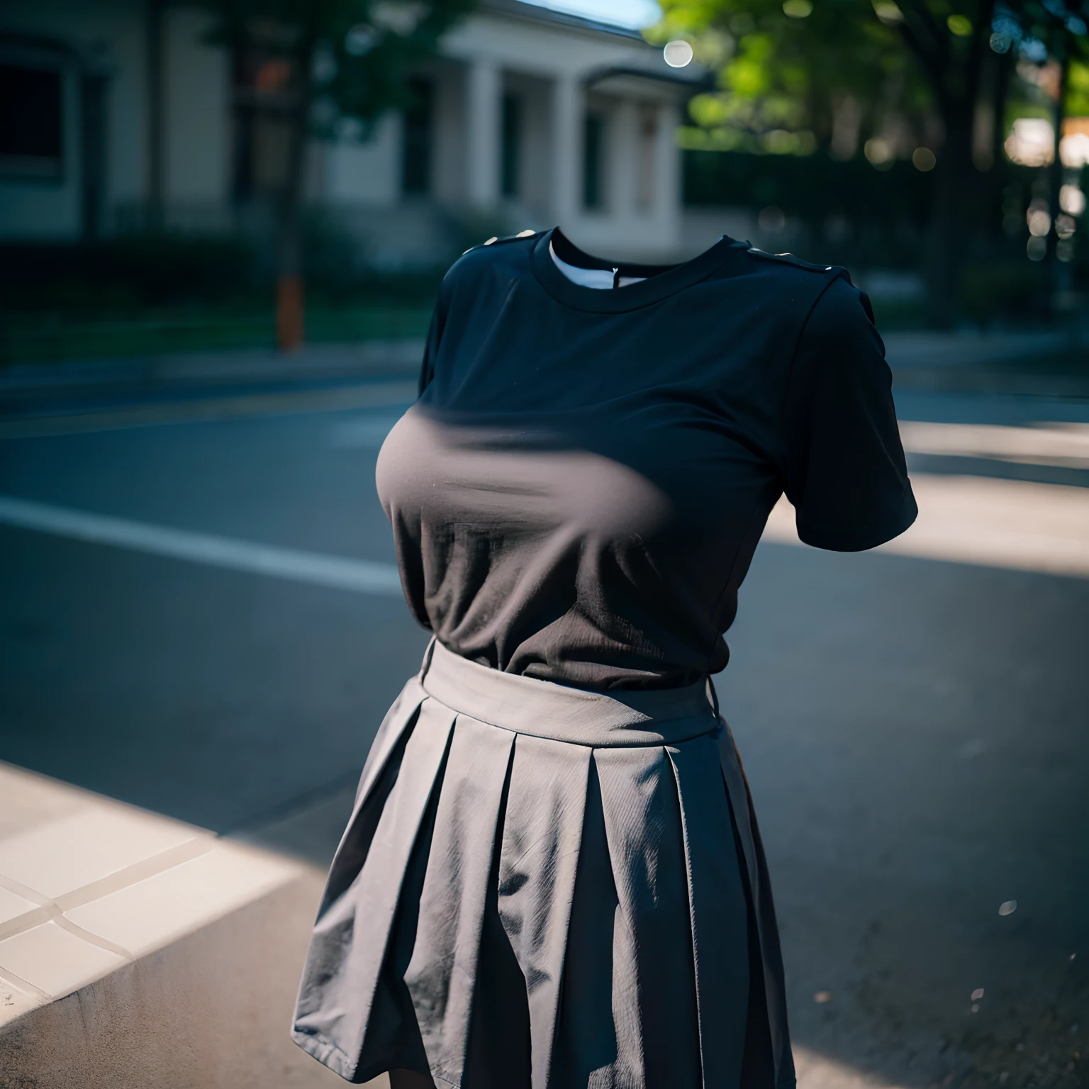 school black shirt and school uniform, ((invisible, no humans:1.5, headless:1.5, handless, legless)), big breast, (close-up to breast), 
(8k, RAW photo, best quality, masterpiece:1.2), (realistic, photo-realistic:1.37),photon mapping, radiosity, ((Hasselblad photography)),physically-based rendering,