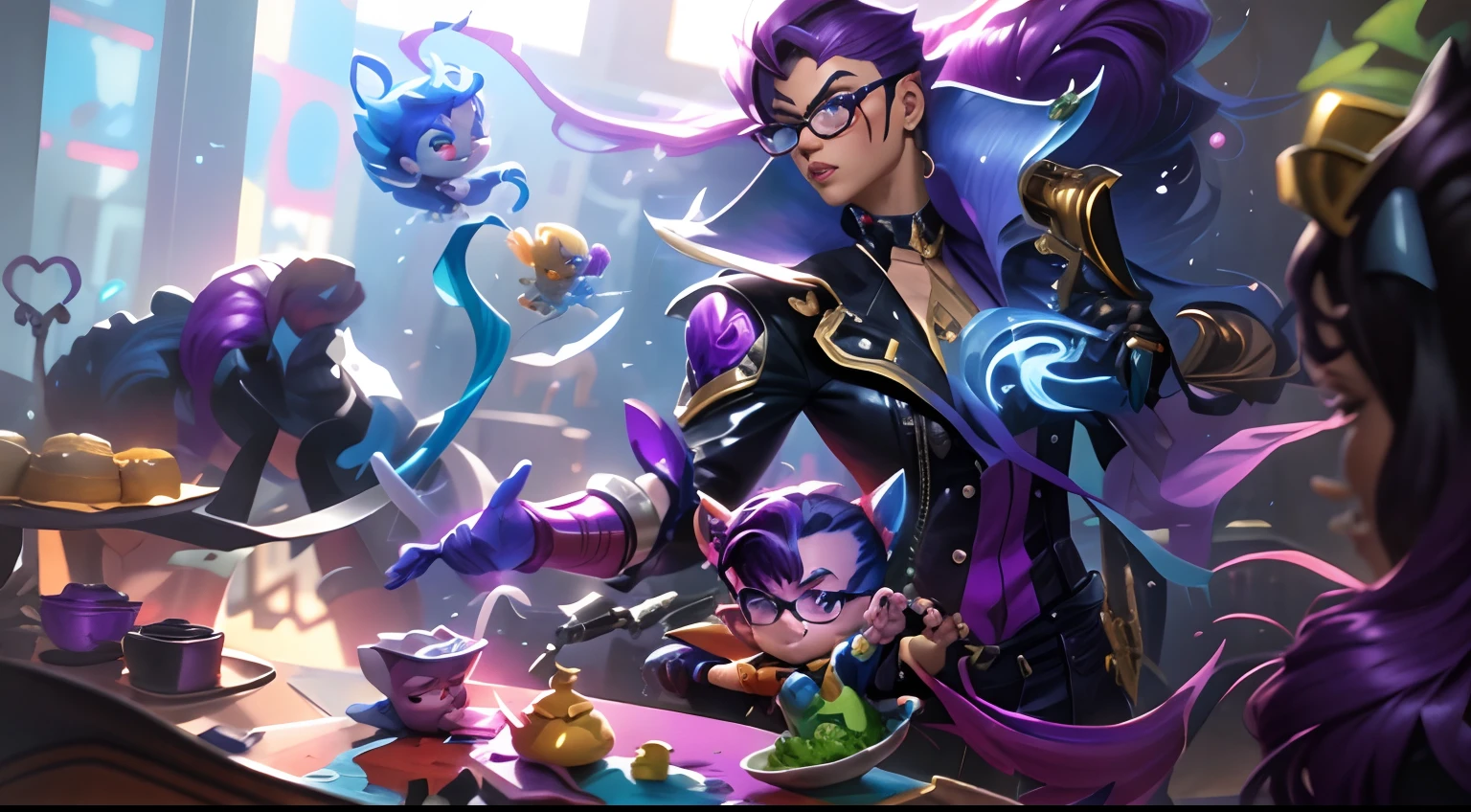 um close up de uma pessoa em um casaco roxo cercado por plantas, Splash Art Oficial, iconic character splash art, arte de splash do personagem, gama murata e artgerm, casimiro arte, Arte Splash, Arte do personagem de League of Legends, Wlop e Sakimichan, papel de parede Arte Splashe promocional, Stephen Lau e Artgerm, Sylas