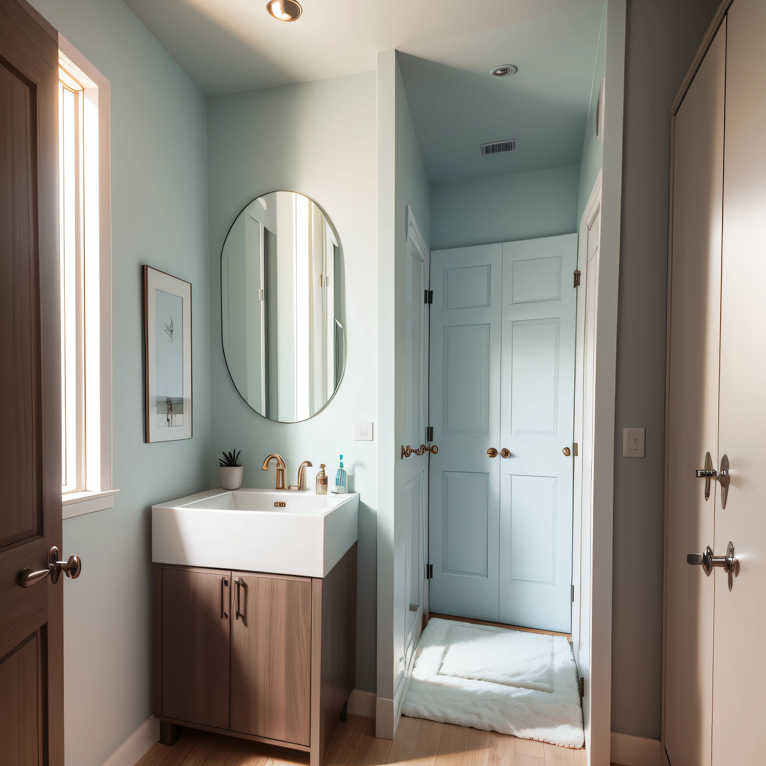 modern powder rooms with Door and Window