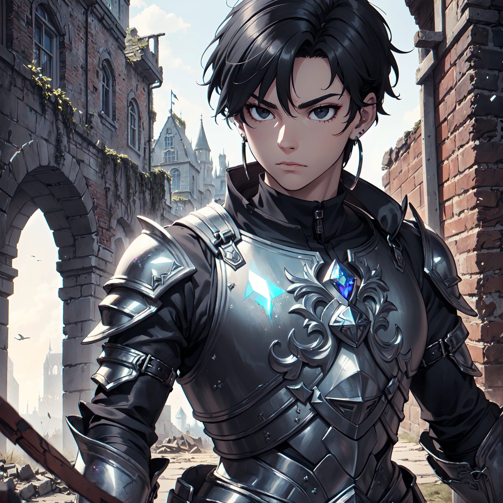 Ultra High Definition,
Ultra High Quality,
Ultra High Resolution,
Best Definition,
Best Quality,
Best Resolution,
Hyper Detailed,
Hyper Definition,
Hyper Quality,
Hyper Resolution,
Perfectly Detailed,
Perfectly Designed,
Masterpiece,
8K,
Body Shot,
Anime,
(((1 Boy))),
(((Handsome))),
(((Hyper Detailed Black Short Hair))),
(((Hyper Detailed Black Eyes))),
(((Hyper Detailed Gem Jeweled Earrings))),
(((Hyper Detailed Armor Plates, Hyper Detailed Cuirass, Hyper Detailed Underclothes, Hyper Detailed Baron Armor))),
(((Castle Ruins Scenery Background))),