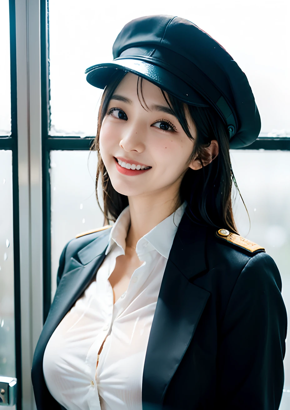 There are visible women, aya takano color style, hana yata, Ayaka, Sui Ishida, Aya Takano, Shiori Teshirogi, Ayami Kojima Amano, Rin, Erika Ikuta, Rei Hiroe、Well-groomed eyes、sensual bodies、Uniform is wet with sweat、Extraordinary beauty、huge-breasted、Smiling、Clothes are unbuttoned、Chest that seems to burst、nudde、fullnude、Beautiful 、独奏、Wearing a pilot's hat、Beautiful 、soaked clothes、Drenched、