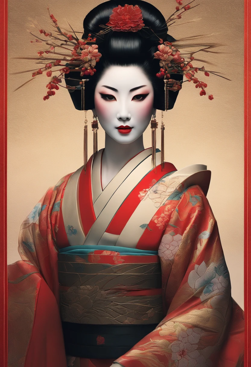 Closeup on face ,masterpiece, best quality, ultra-detailed,((geisha)) ,cybernetica,cybernetic parts,line art and without clothes