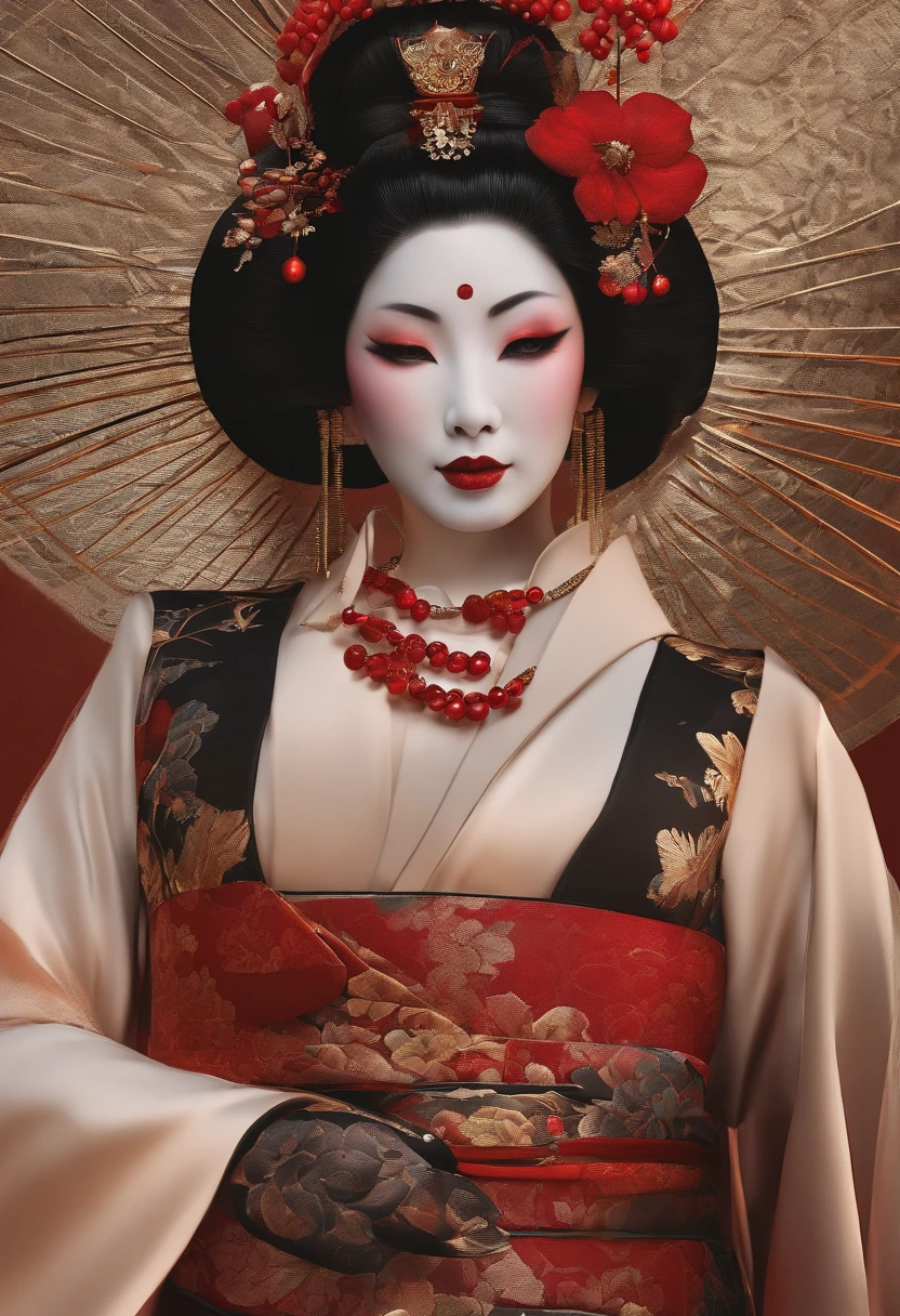 Closeup on face ,masterpiece, best quality, ultra-detailed,((geisha)) ,cybernetica,cybernetic parts,line art and without clothes