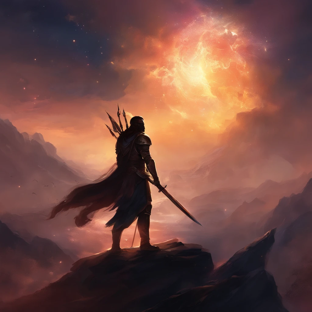 an image of an warrior, conquered his mind, silhoutte, war scene, dark and gloomy, profile picture