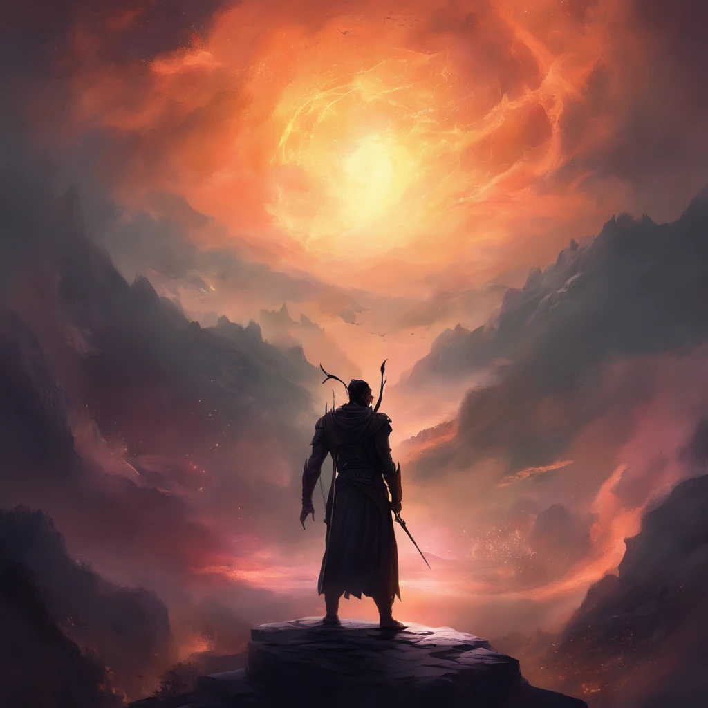 an image of a philosopher, conquered his mind, silhoutte, war scene, dark and gloomy, profile picture