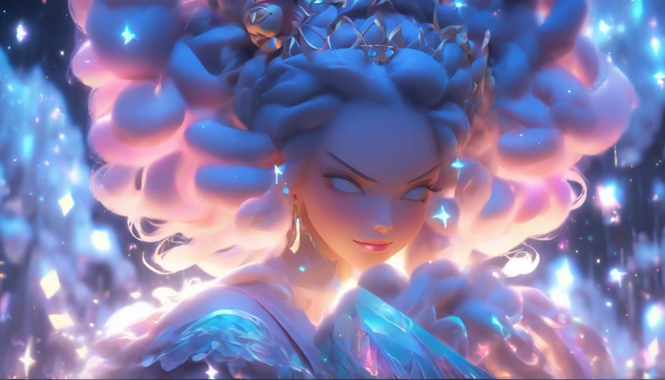 (absurderes,A high resolution,ultra - detailed), offcial art, Unity 8k壁纸, Ultra-detailed, aestheticly pleasing, tmasterpiece, best qualityer,long skirt,slender girl,Wear a tulle dress,It's set with sparkling diamonds,With a hood,Hood head,The material of the clothes is very light,Gaia style,The clothes are wrapped in an auspicious cloud pattern(Full body like),Vivid expressions