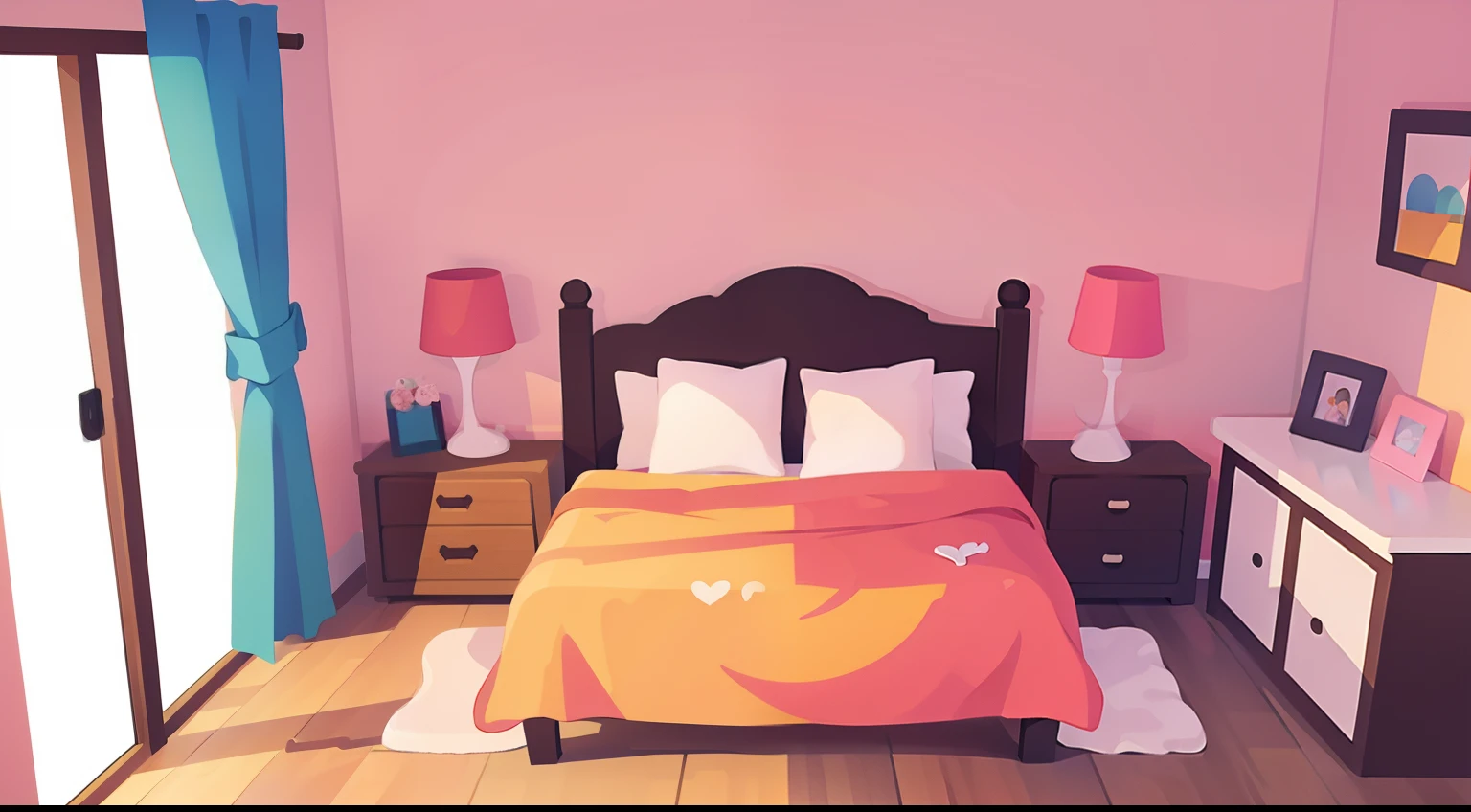 Model Room、No person、Stable composition、eye view、childs room、Barely enough、plushies、pastel pink、Natural Color