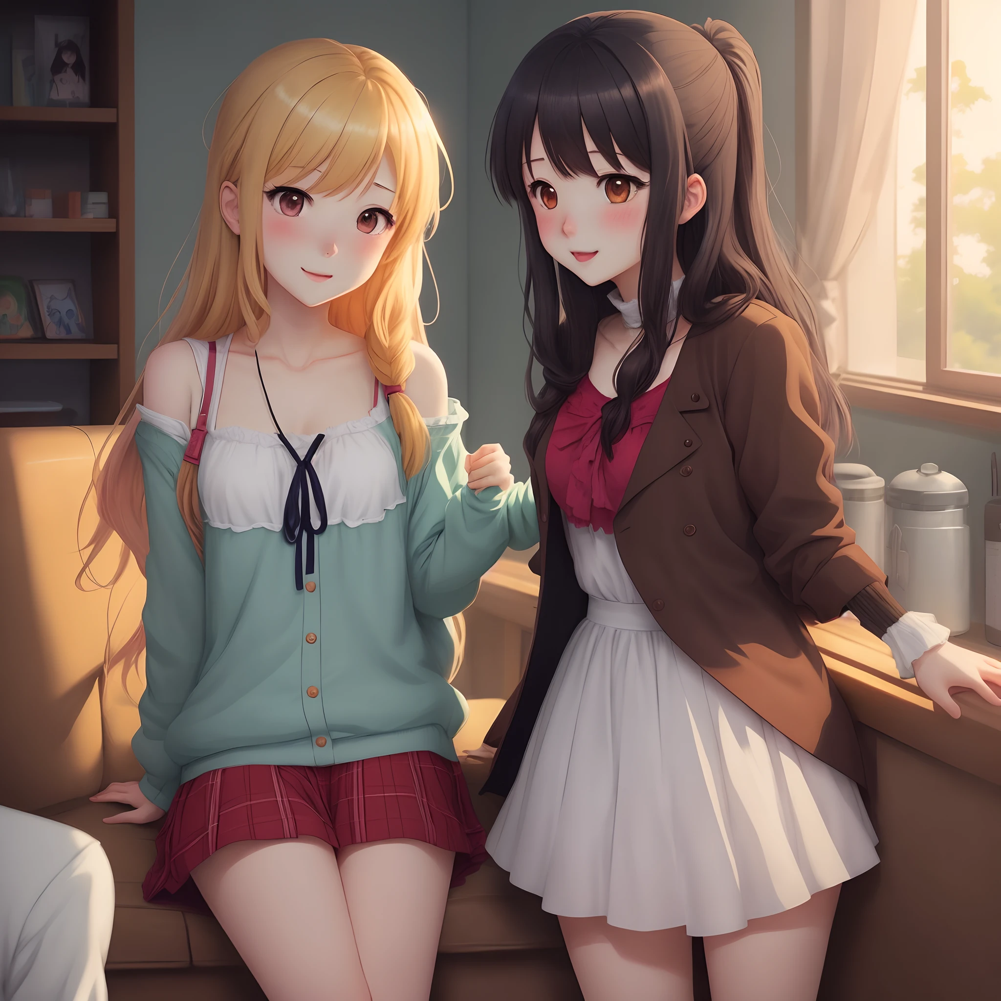 Anime illustration, about a girl who fell in love with a friend