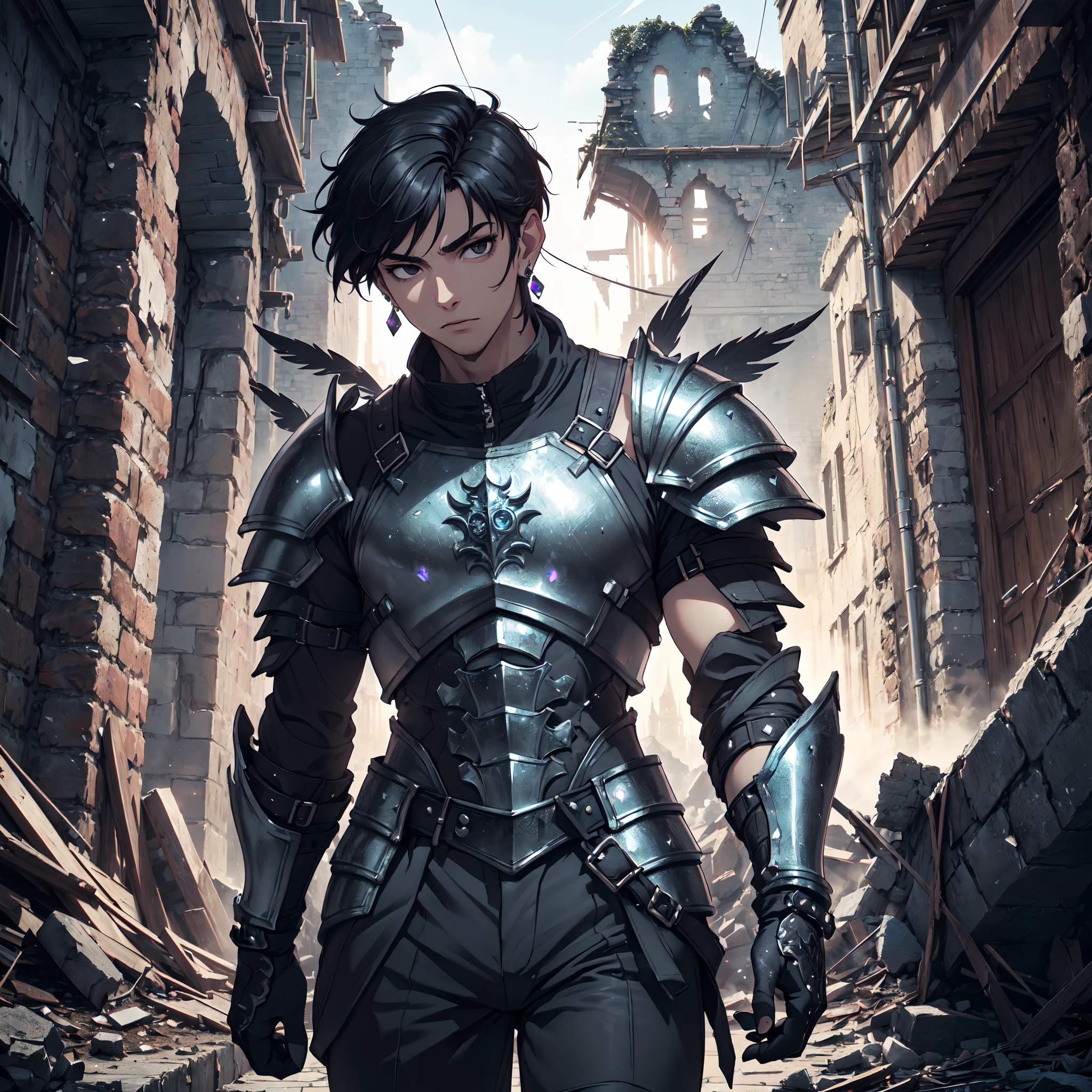 Ultra High Definition,
Ultra High Quality,
Ultra High Resolution,
Best Definition,
Best Quality,
Best Resolution,
Hyper Detailed,
Hyper Definition,
Hyper Quality,
Hyper Resolution,
Perfectly Detailed,
Perfectly Designed,
Masterpiece,
8K,
Body Shot,
Anime,
(((1 Boy))),
(((Handsome))),
(((Hyper Detailed Black Short Hair))),
(((Hyper Detailed Black Eyes))),
(((Hyper Detailed Gem Jeweled Earrings))),
(((Hyper Detailed Armor Plates, Hyper Detailed Cuirass, Hyper Detailed Underclothes, Hyper Detailed Baron Armor))),
(((Castle Ruins Scenery Background))),