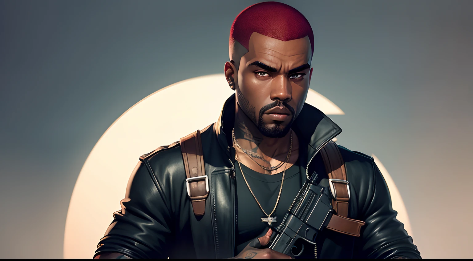A lonely man,tatooado,gta personagem, Como o protagonista de GTA 5, GTA V Estilo, corte de cabelo red,cabelo red,Kanye West em GTA v, Estilo GTA5, gta v personagem, empunhando fuzil de assalto,rifle in hand ,fuzil AK-47 ,gta 5 tom de pele 
