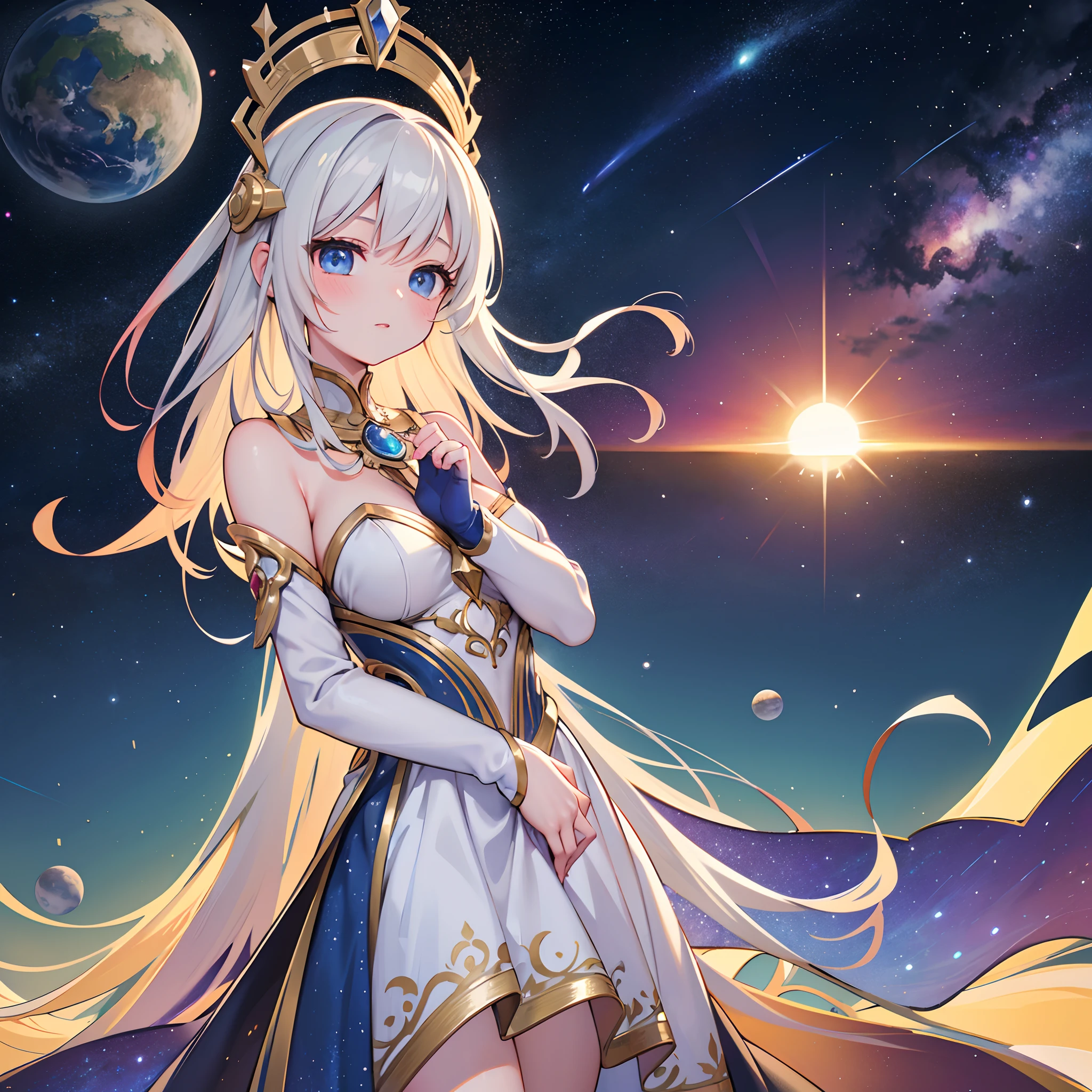 best quality,4k,8k,highres,masterpiece:1.2,ultra-detailed,realistic:1.37,space,life,nature,woman,beautiful detailed eyes,beautiful detailed lips,extremely detailed eyes and face,longeyelashes,cosmic view,planets orbiting,sunshine,glowing stars,peaceful atmosphere,majestic scenery,serene landscape,celestial beings,dynamic composition,whimsical elements,vibrant colors,astral beauty,surreal environment,ethereal lighting,harmonious blend of colors,dreamlike ambiance,scenic beauty,distant galaxies,wandering in deep space,solitude,celestial wonders,interstellar journey,exploration of the cosmos,connection between nature and humans,cosmic harmony,pure and natural surroundings,celestial harmony,captivating presence of a woman,graceful silhouette amidst the stars,woman merging with the universe,serene expressions,power of female energy,nurturing qualities of a woman,deep appreciation for life and nature