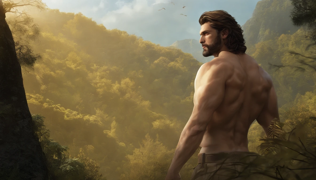 A full body portrait of Chris Hemsworth as an extremely strong and handsome 40s years old man, highly detailed painting, portrait, artwork by William-Adolphe Bouguereau, ethereal, poetic pastoral