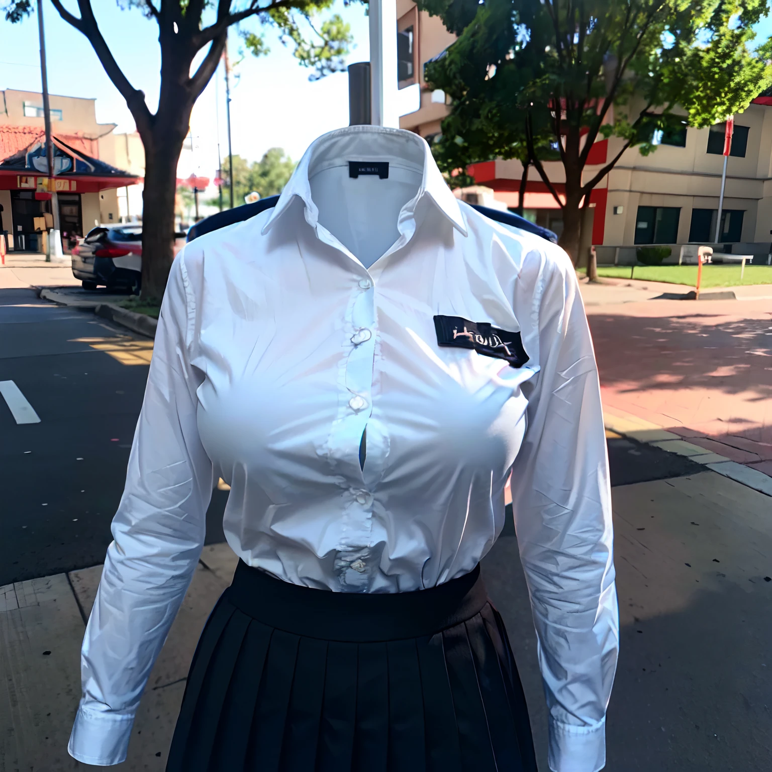 school rainbow shirt and school uniform, ((invisible, no humans:1.5, headless:1.5, handless, legless)), big breast, (extremely close-up to breast), 
(8k, RAW photo, best quality, masterpiece:1.2), (realistic, photo-realistic:1.37),photon mapping, radiosity, ((Hasselblad photography)),physically-based rendering,