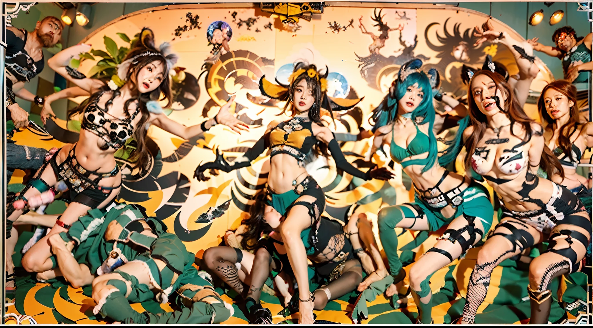 In the beautiful illustration of this super-grand scene,The ultra-distant lens shows us(Over eight separate and distinctive centaur characters:9.9),They all have their own characteristics,Vivid and interesting。Radiant from the heavens(Angelic centaurs:6.6),To nightmarish is(Centaurs surrounded by flames:6.6)、And then to the wind dancing in the air(Fairy centaurs:6.6)、And thunder and lightning surrounding(One-horned centaur:6.6),and shining metallic ones(Mechanical style centaur:6.6)、And then(A centaur with colorful dragon scales covering the whole body:6.6)The power is powerful、Elegant and agile(Elf centaur's slenderness:6.6)Gracefully wears a flower crown、Enchanting and charming(Tiflin centaurs:6.6)、Have the indescribable(Raised sexy:6.6)'s(Succubus centaurs:6.6)。Each character has their own unique charms and abilities。The illustration uses advanced artistic techniques and tools,(Use nesting、woven、stitching、ssee-through、arrange、grouping、Storyboards and other methods,Divide the scene into sections by geometric arrangement:9.9),Each section corresponds to a centaur character,This makes more efficient use of space。Through Midjourney's advanced brush tools、Color palette、Material packs and model packs、Texture tools,For each centaur, beautiful props are designed to increase racial characteristics、Clothing and physical features,(Enhances the character's personality and visual appeal:2.5),The scenery in the illustrations is stunning,There are changing skies、rainbowing、extreme light、Stars and Moon。Incorporating iconic landmarks such as Mount Everest,and fireworks、tranquil lake、Natural and urban elements of waves and neon lights,Creates a magical atmosphere,The centaurs display their unique abilities and equipment in a variety of environments,This is true even in extreme alien landscapes。(Use Midjourney's tools、Material packs、Texture tools、The color palette makes depicting details vivid and realistic:9.9),From complex hairstyles and as well as different racial traits、Body、Ap