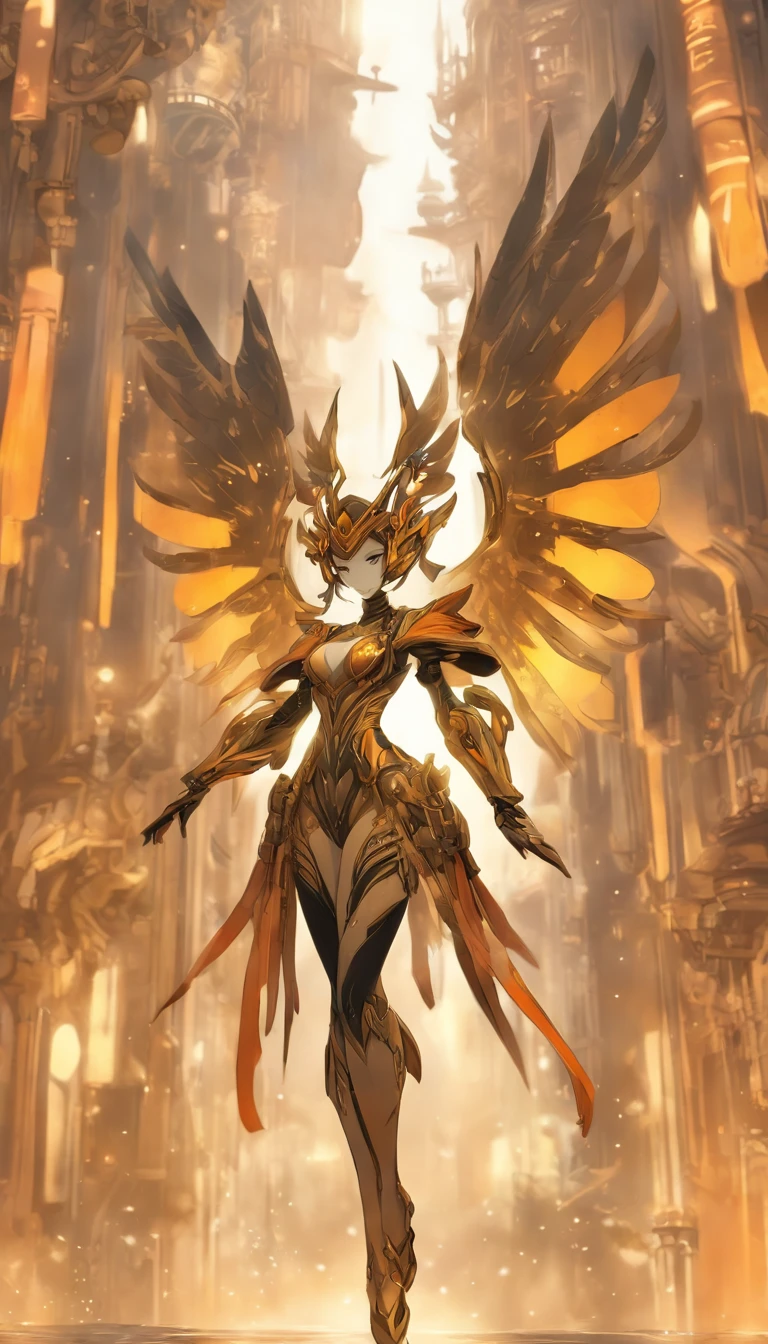 Chinese ink style,Steampunk world,Carved steampunk warframe girl,giant mechanical wings,Jet steam is suspended in the city air,Ink animation art,Ink comic art,water ink,ink,Smudge,8K,Delicately portrayed,Works of masters