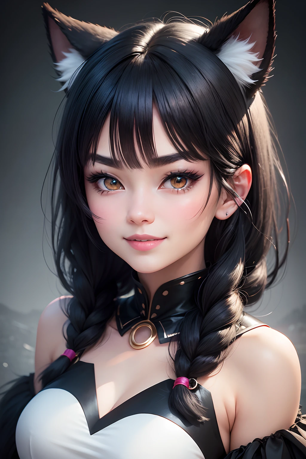A close up of a woman with a cat ears and a dress - SeaArt AI