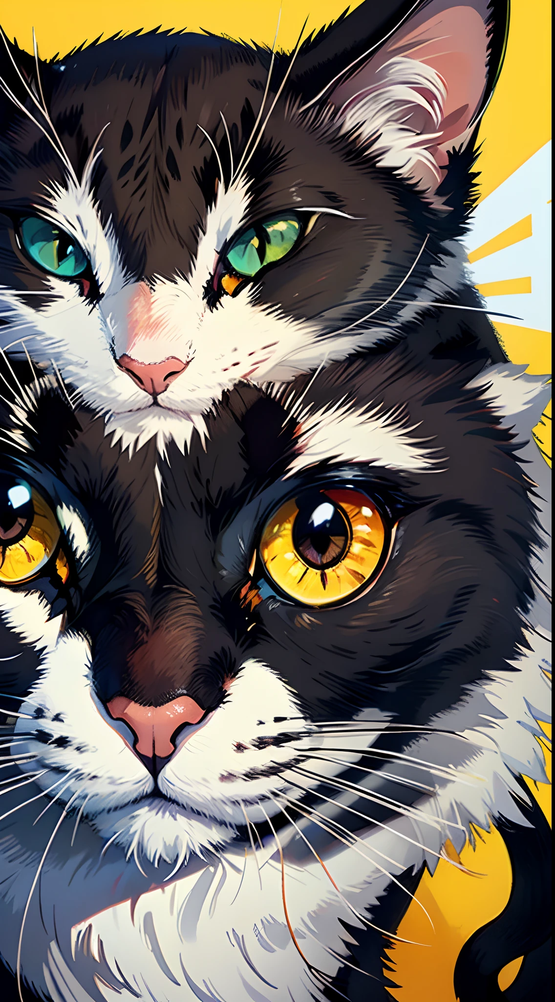 Black, a cat, yellow eye, illustrate, black cat with yellow eye