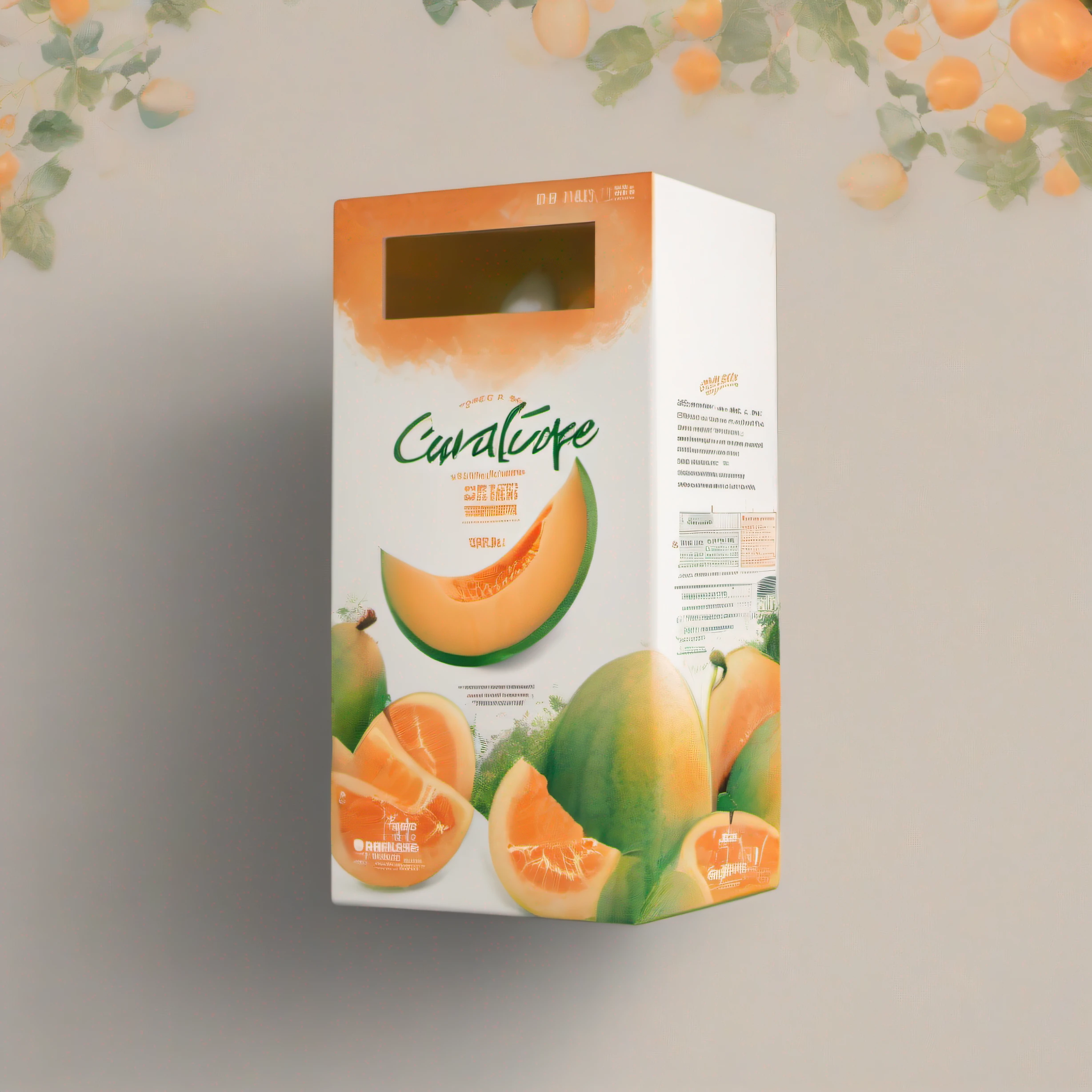 About the packaging design of cantaloupe，Carton，succinct，generous，There is typography，bright spots，originality，charactor，Three View，The background is pure white