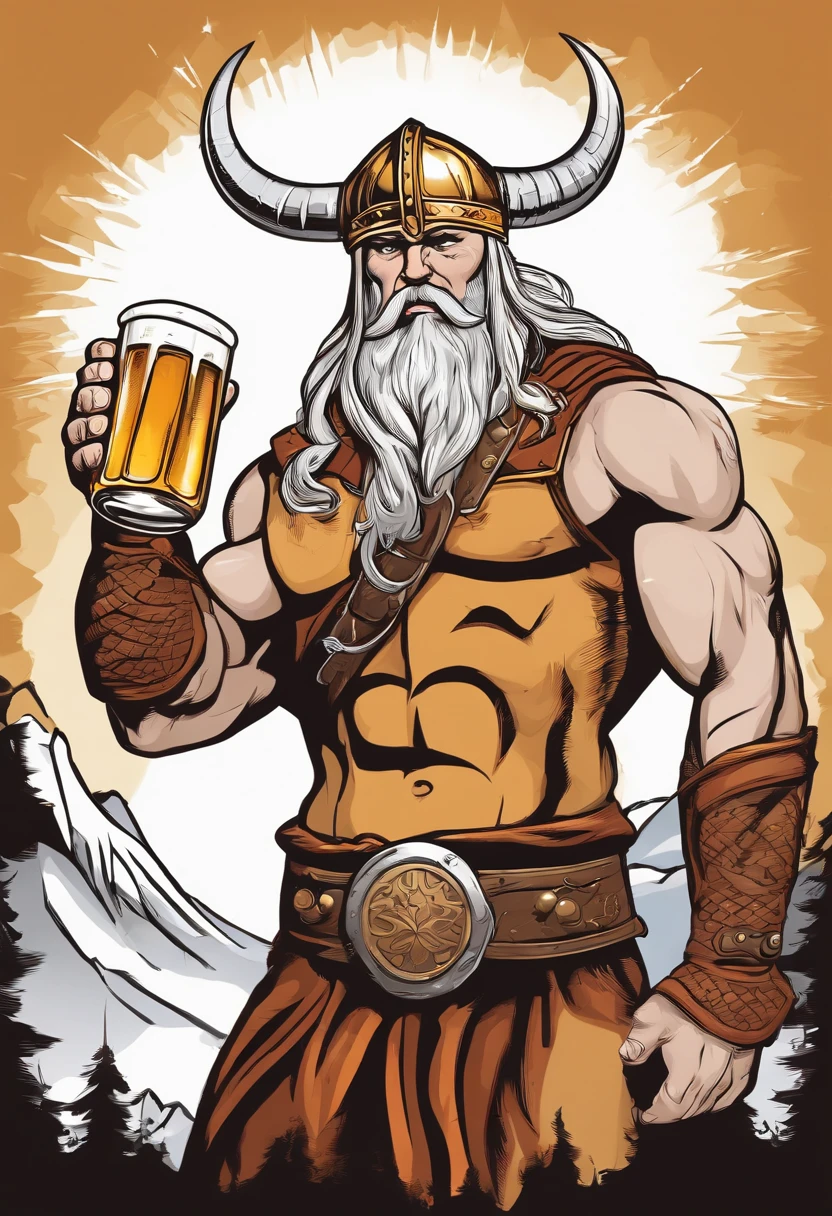 strong viking, drinking a beer, full body, holding a beer mug in his hand, comic book style, vector, thor inspired, clear background, charismatic,