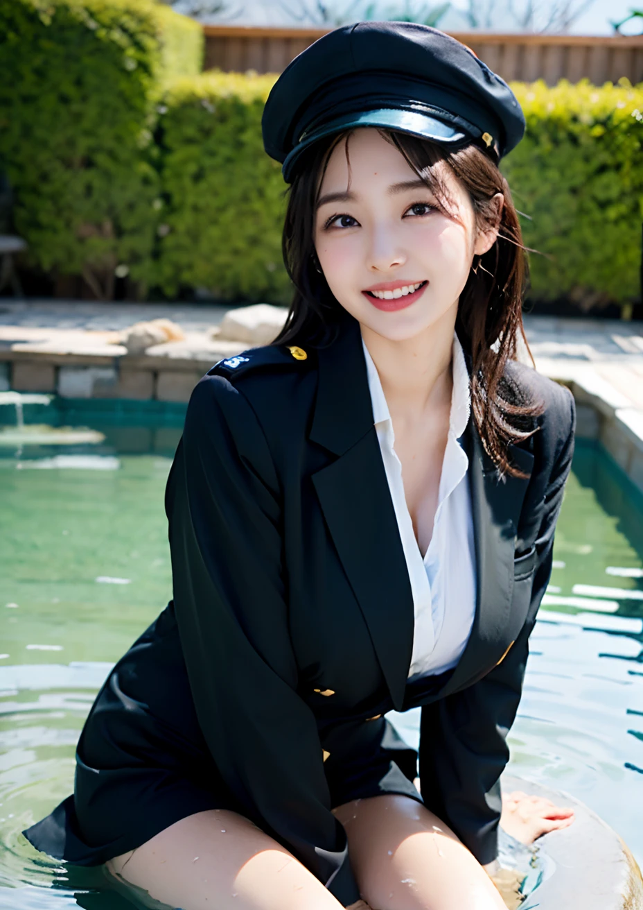There are visible women, aya takano color style, hana yata, Ayaka, Sui Ishida, Aya Takano, Shiori Teshirogi, Ayami Kojima Amano, Rin, Erika Ikuta, Rei Hiroe、Well-groomed eyes、sensual bodies、Uniform is wet with sweat、Extraordinary beauty、huge-breasted、Smiling、Clothes are unbuttoned、Chest that seems to burst、nudde、fullnude、Beautiful 、独奏、Wearing a pilot's hat、Beautiful 、soaked clothes、Drenched、fully body photo、Beautiful feet、Ground angle、Ground angle、Shoulder depth of the hot springs、