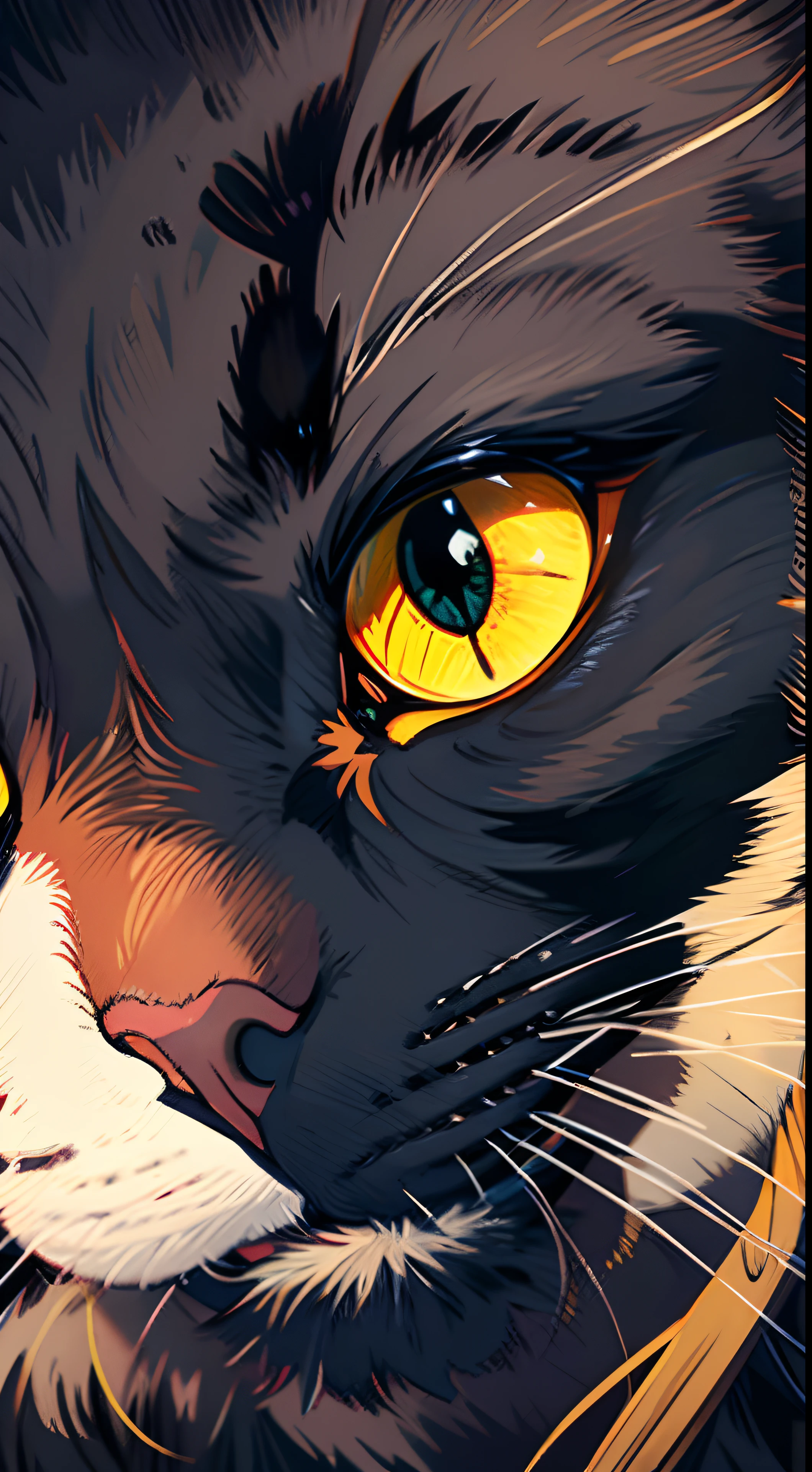 Black, a cat, yellow eye, illustrate, black cat with yellow eye, dark background, 1cat